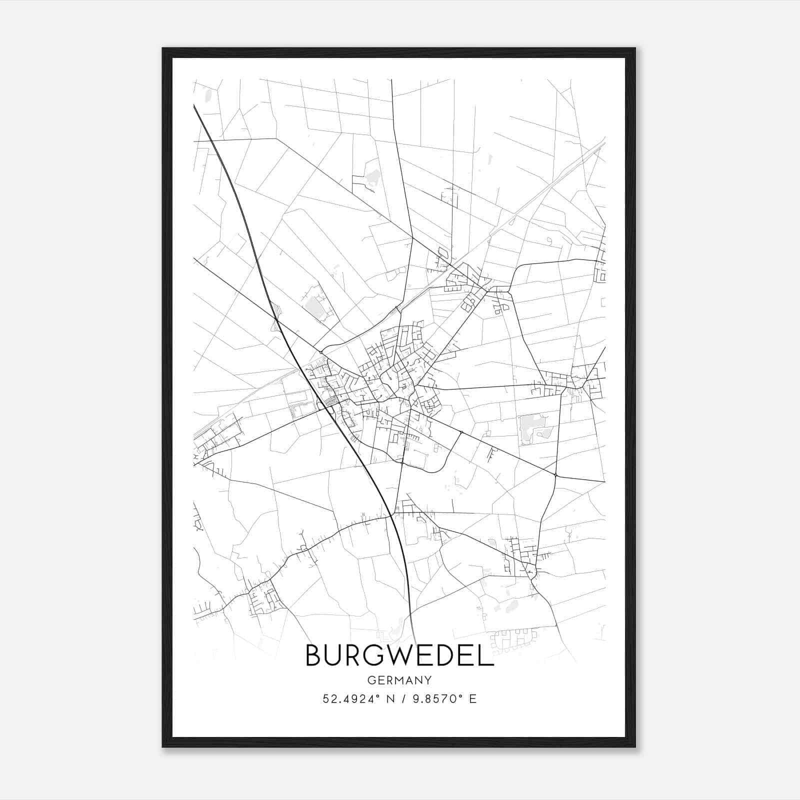 Grossburgwedel Germany Map Poster, Modern Home Decor Wall Art Print