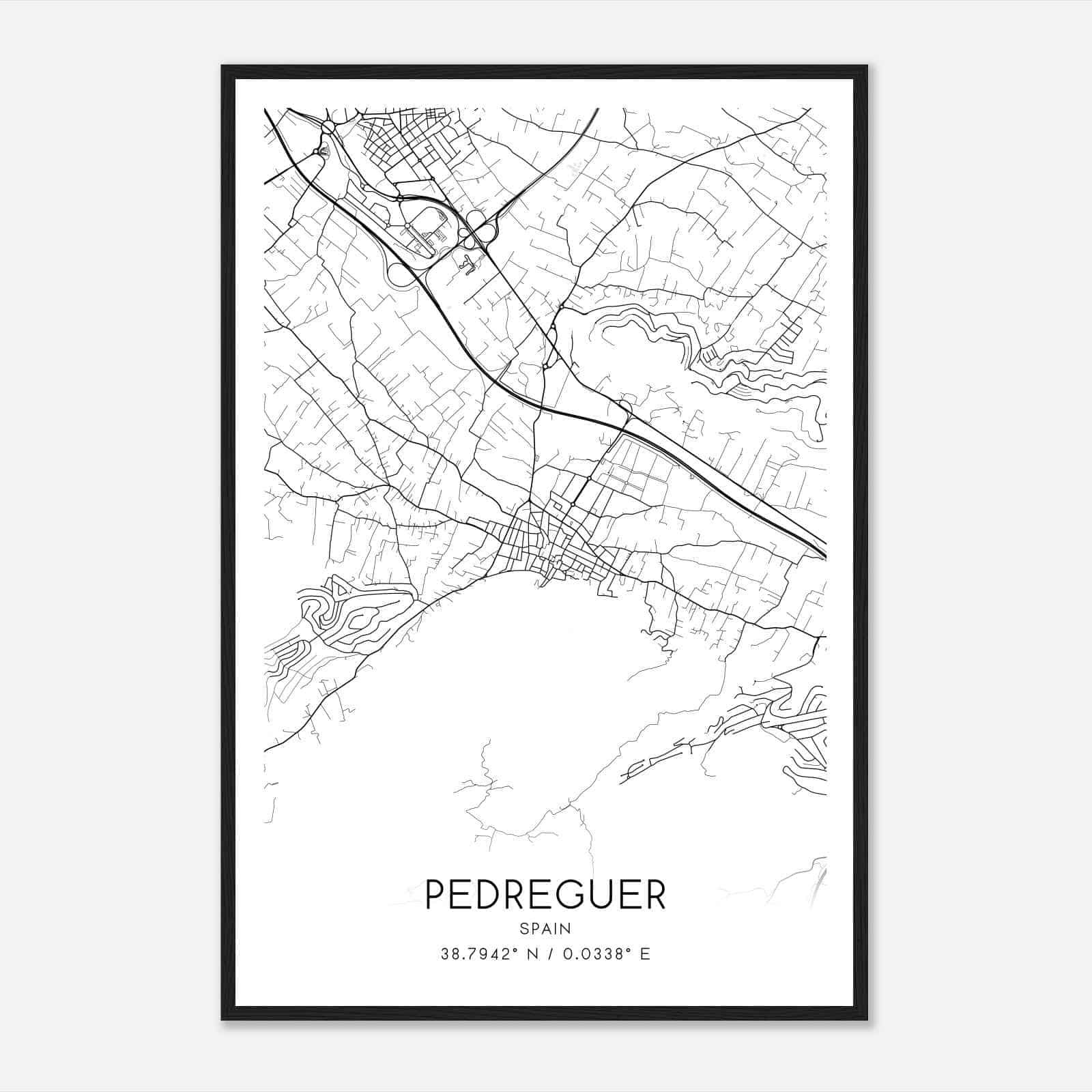 Pedreguer Spain Map Poster, Modern Home Decor Wall Art Print
