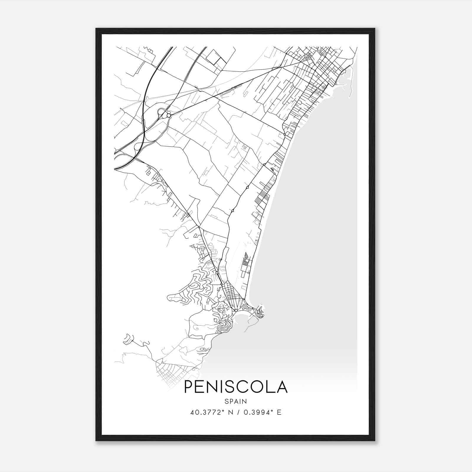 Peniscola Spain Map Poster, Modern Home Decor Wall Art Print
