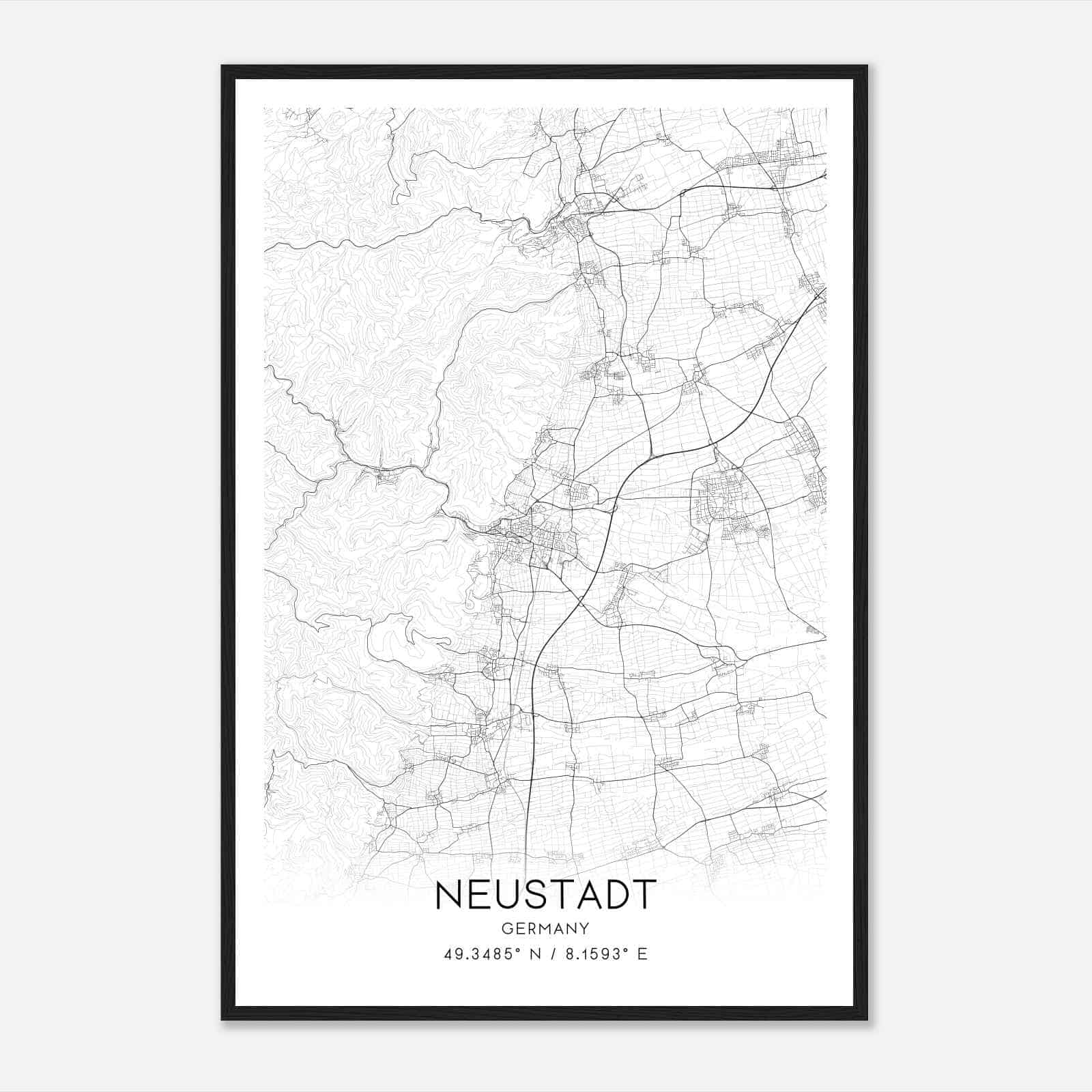 Neustadt Germany Map Poster, Modern Home Decor Wall Art Print