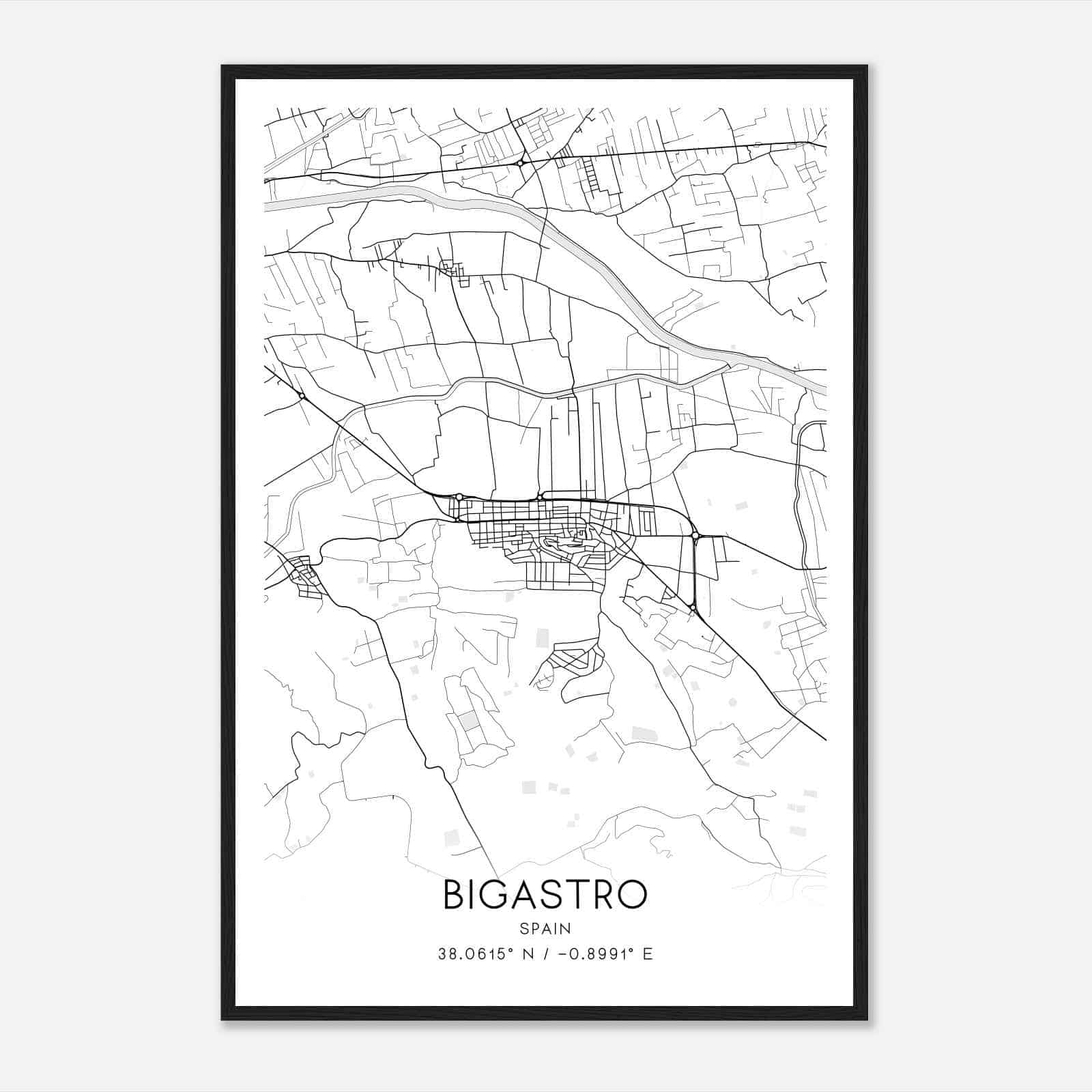 Bigastro Spain Map Poster, Modern Home Decor Wall Art Print