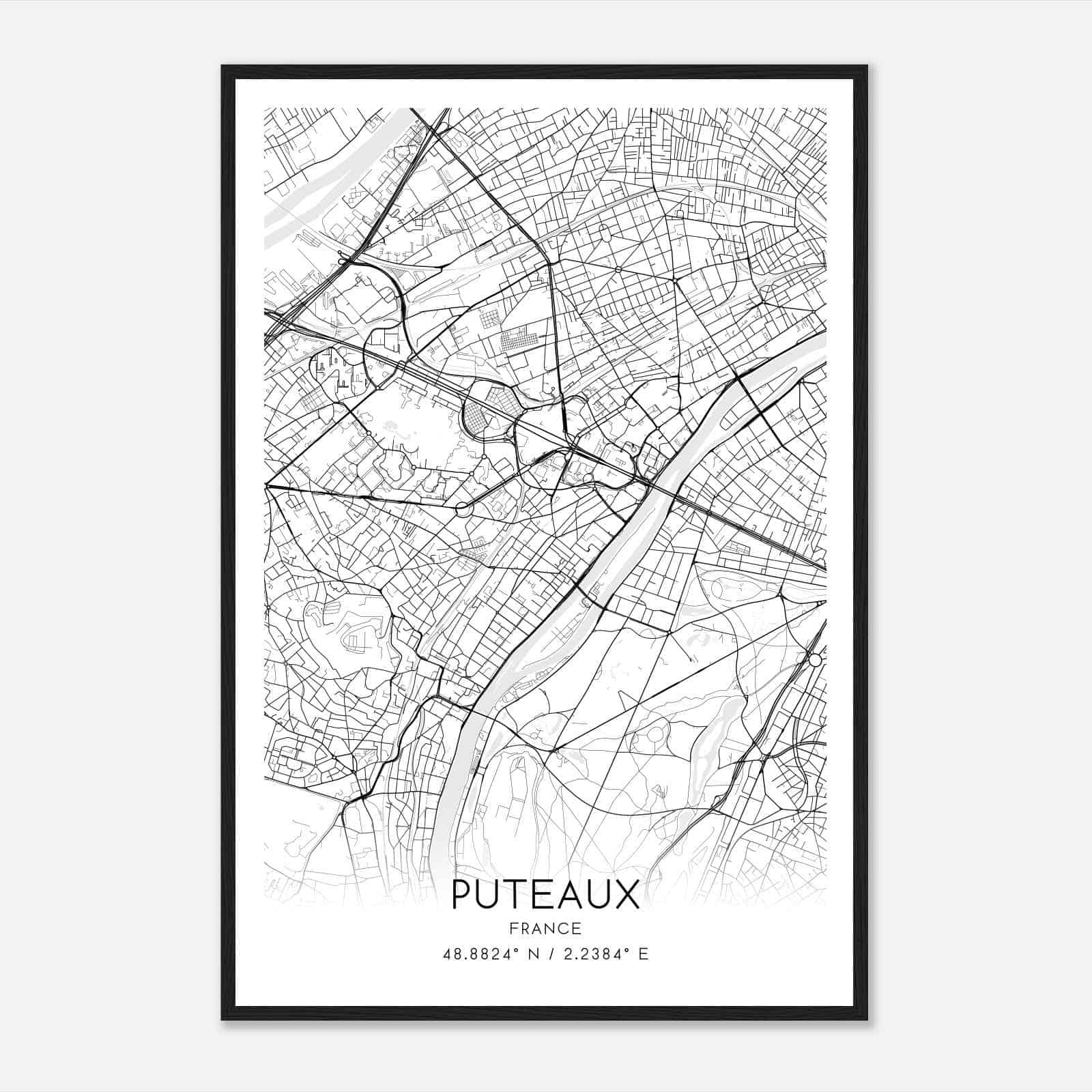 Puteaux France Map Poster, Modern Home Decor Wall Art Print