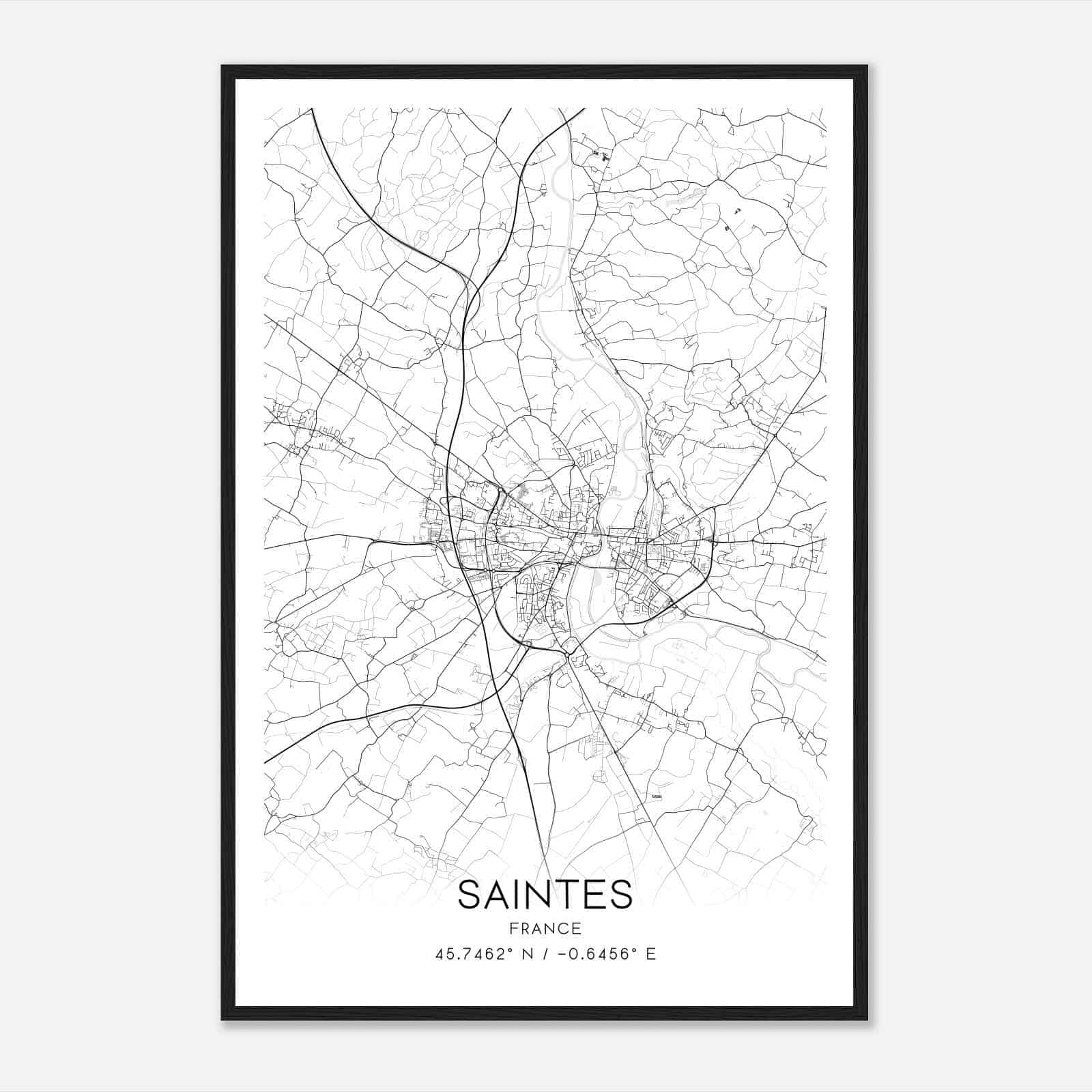 Saintes France Map Poster, Modern Home Decor Wall Art Print
