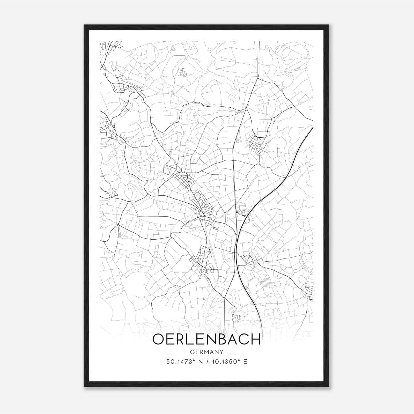 Oerlenbach Germany Map Poster, Modern Home Decor Wall Art Print