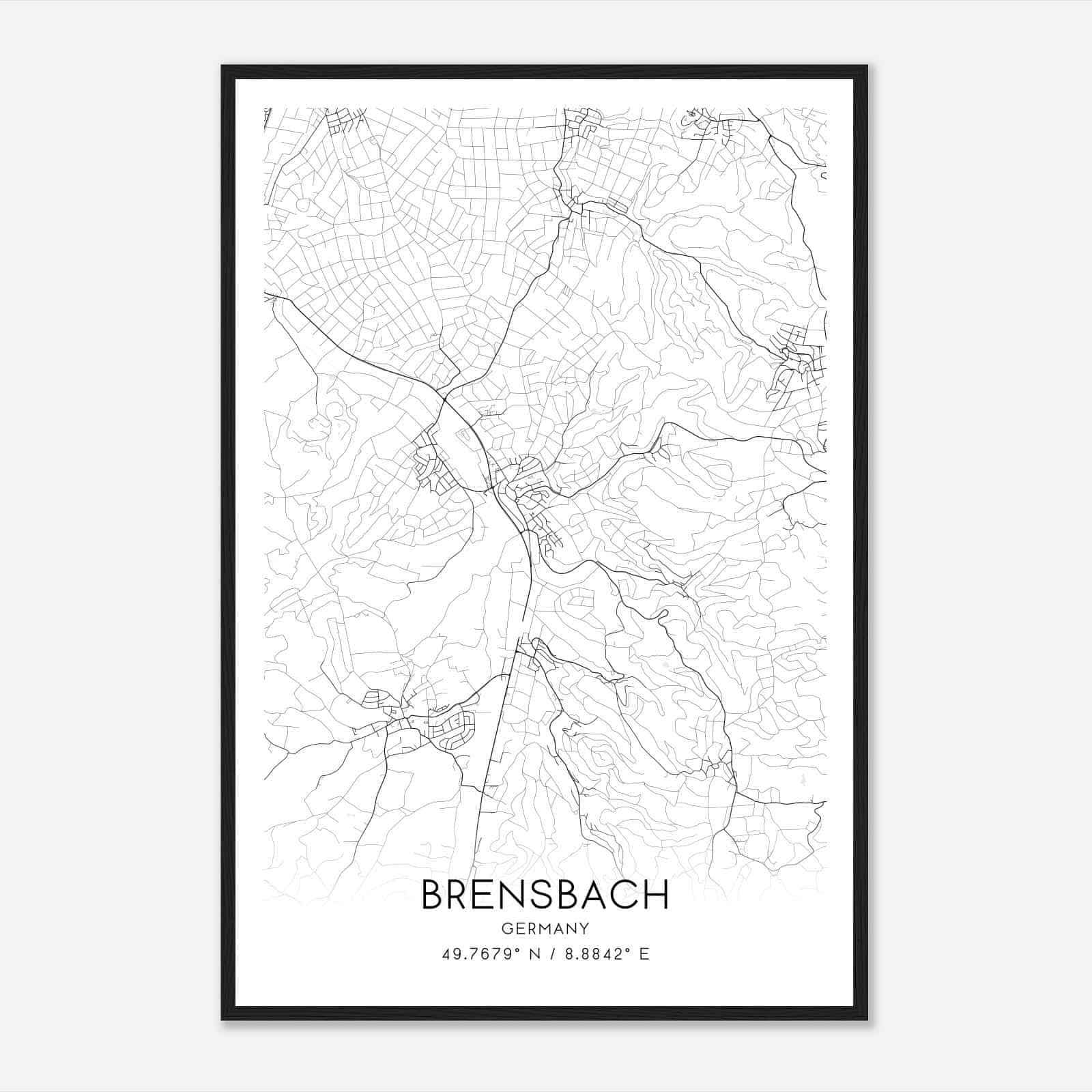 Brensbach Germany Map Poster, Modern Home Decor Wall Art Print