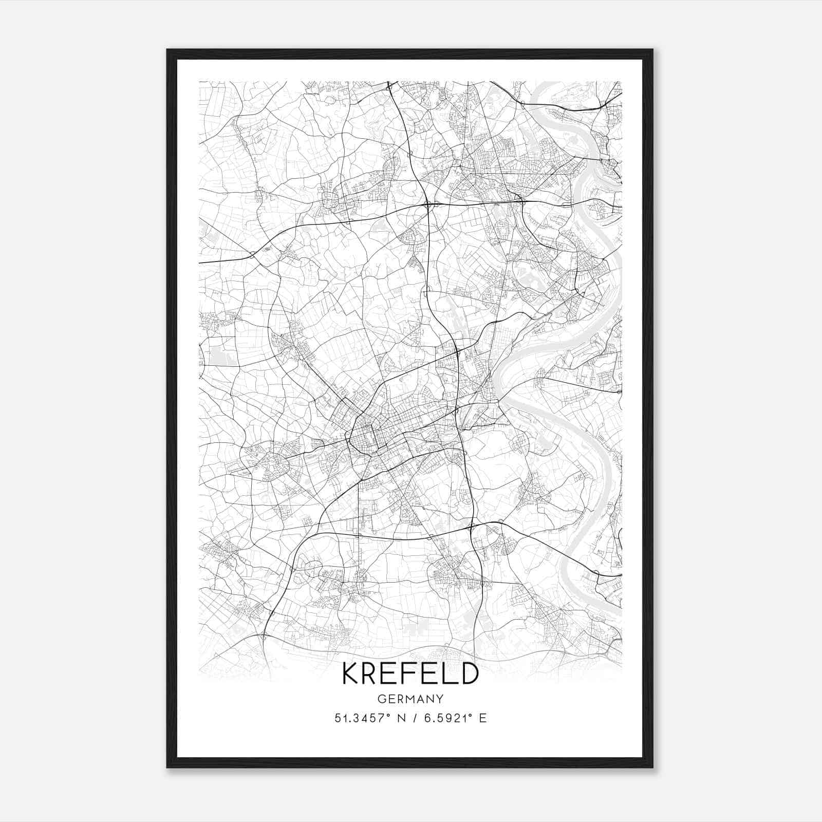 Krefeld Germany Map Poster, Modern Home Decor Wall Art Print