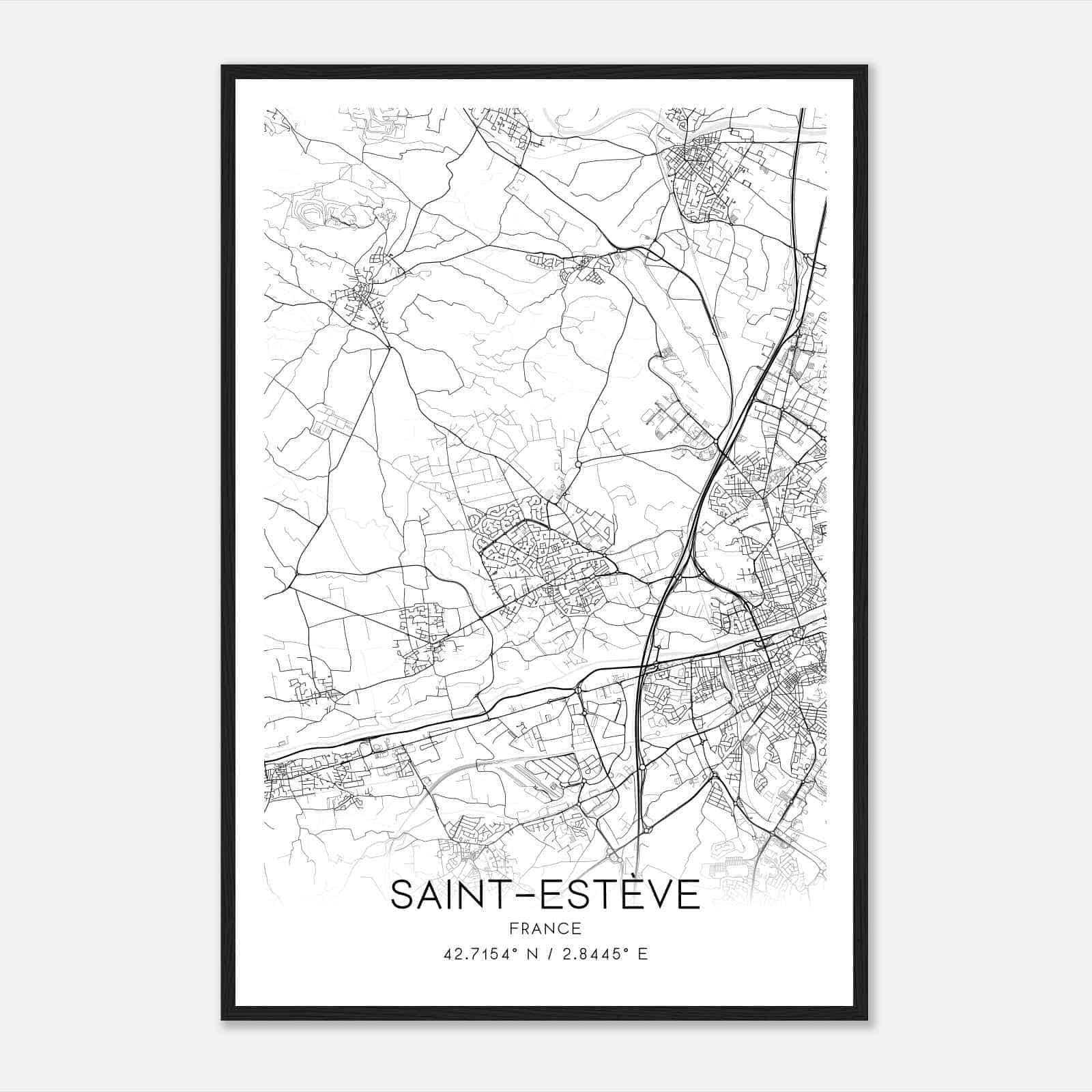 Saint-Esteve France Map Poster, Modern Home Decor Wall Art Print