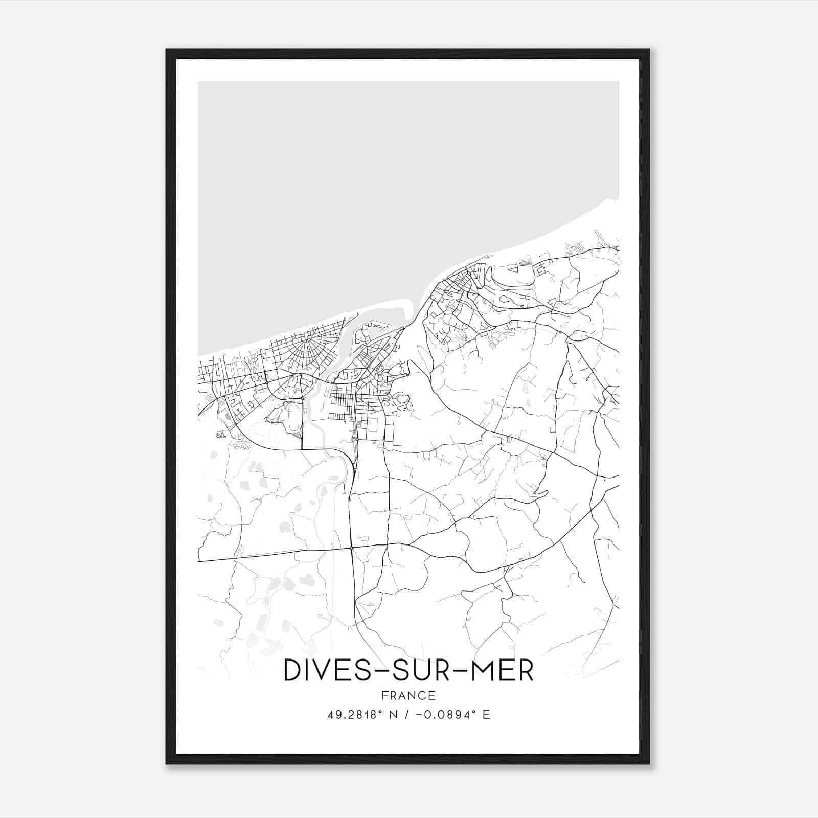 Dives-sur-Mer France Map Poster, Modern Home Decor Wall Art Print