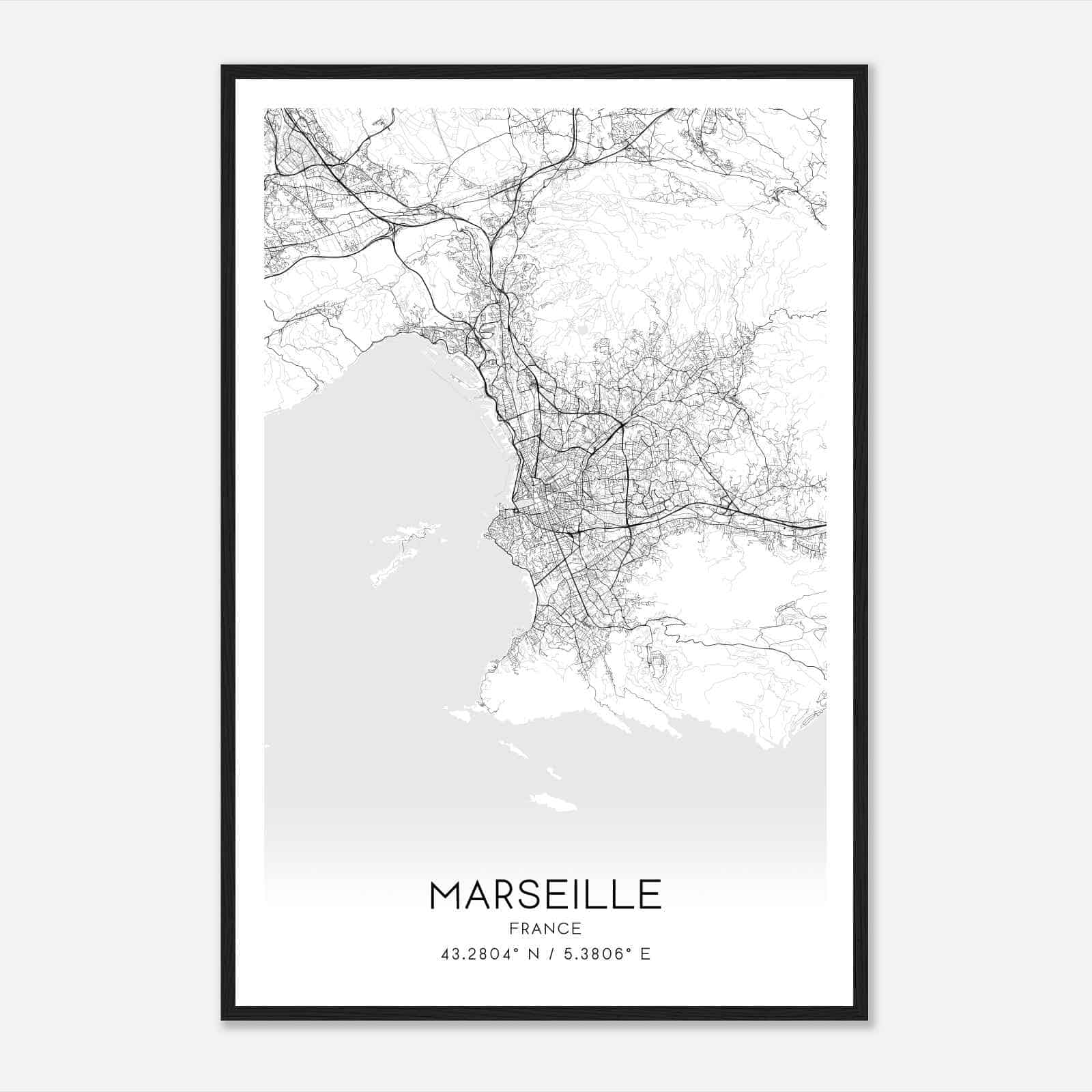 Marseille France Map Poster, Modern Home Decor Wall Art Print
