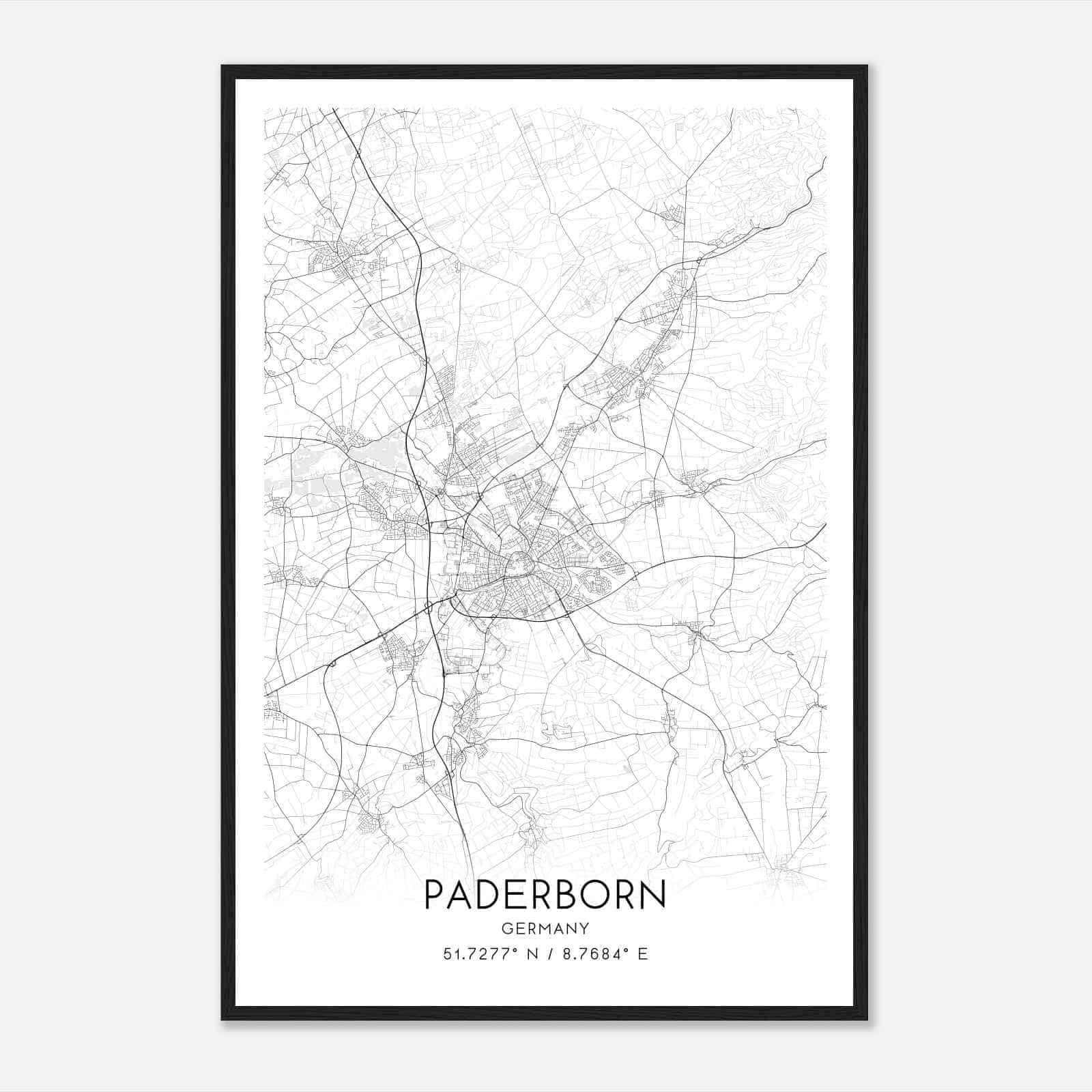 Paderborn Germany Map Poster, Modern Home Decor Wall Art Print