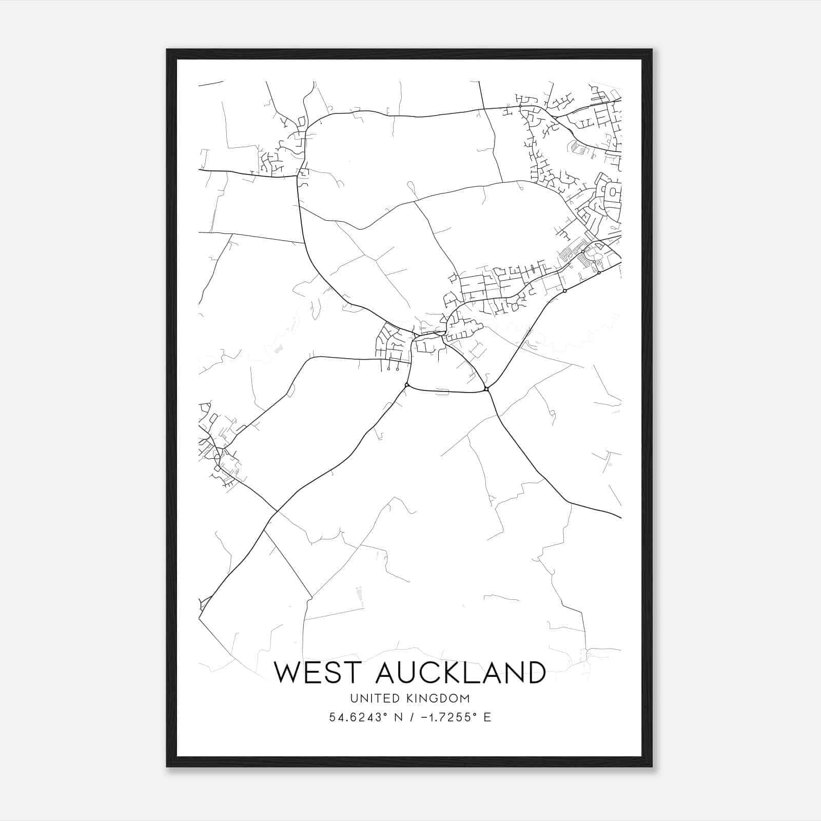 West Auckland United Kingdom Map Poster, Modern Home Decor Wall Art Print