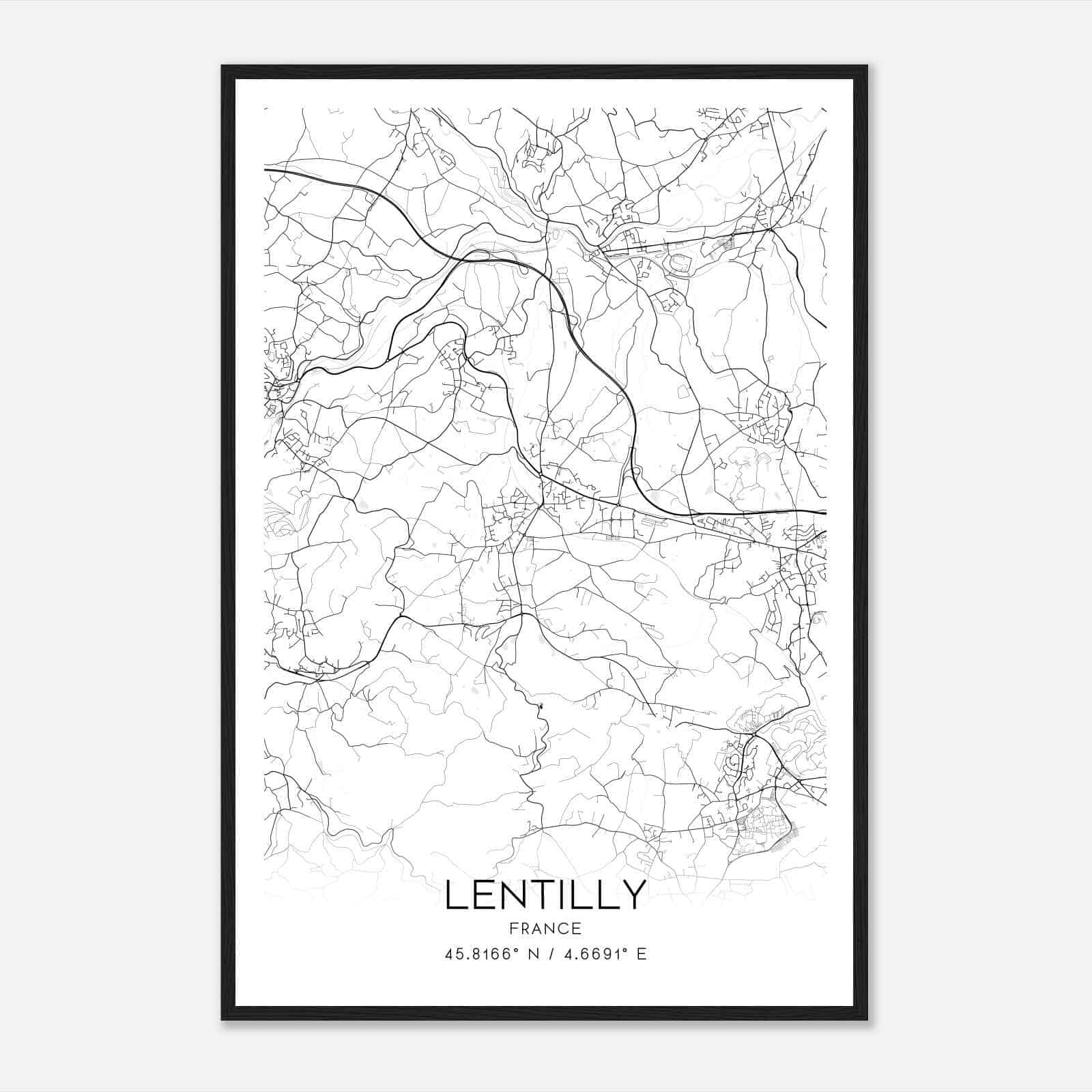 Lentilly France Map Poster, Modern Home Decor Wall Art Print