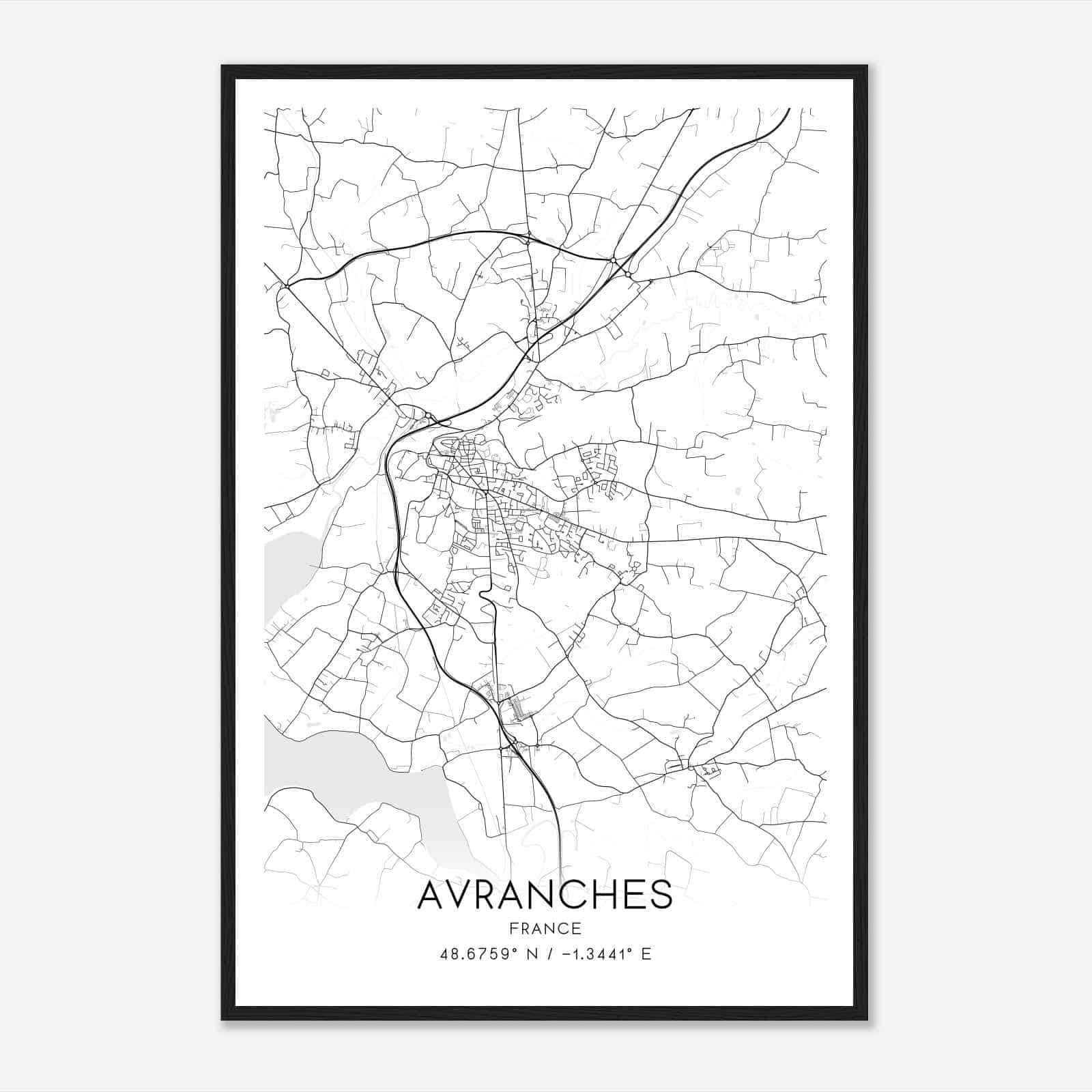 Avranches France Map Poster, Modern Home Decor Wall Art Print
