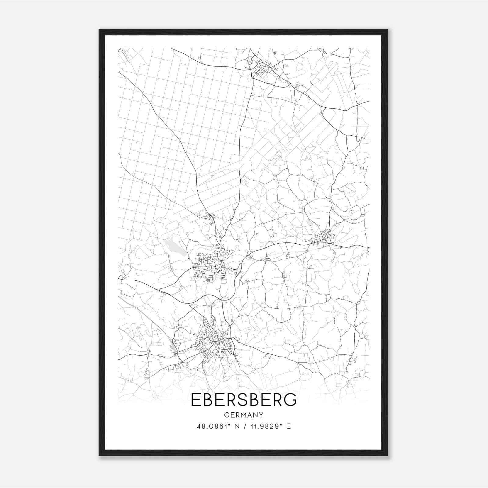 Ebersberg Germany Map Poster, Modern Home Decor Wall Art Print