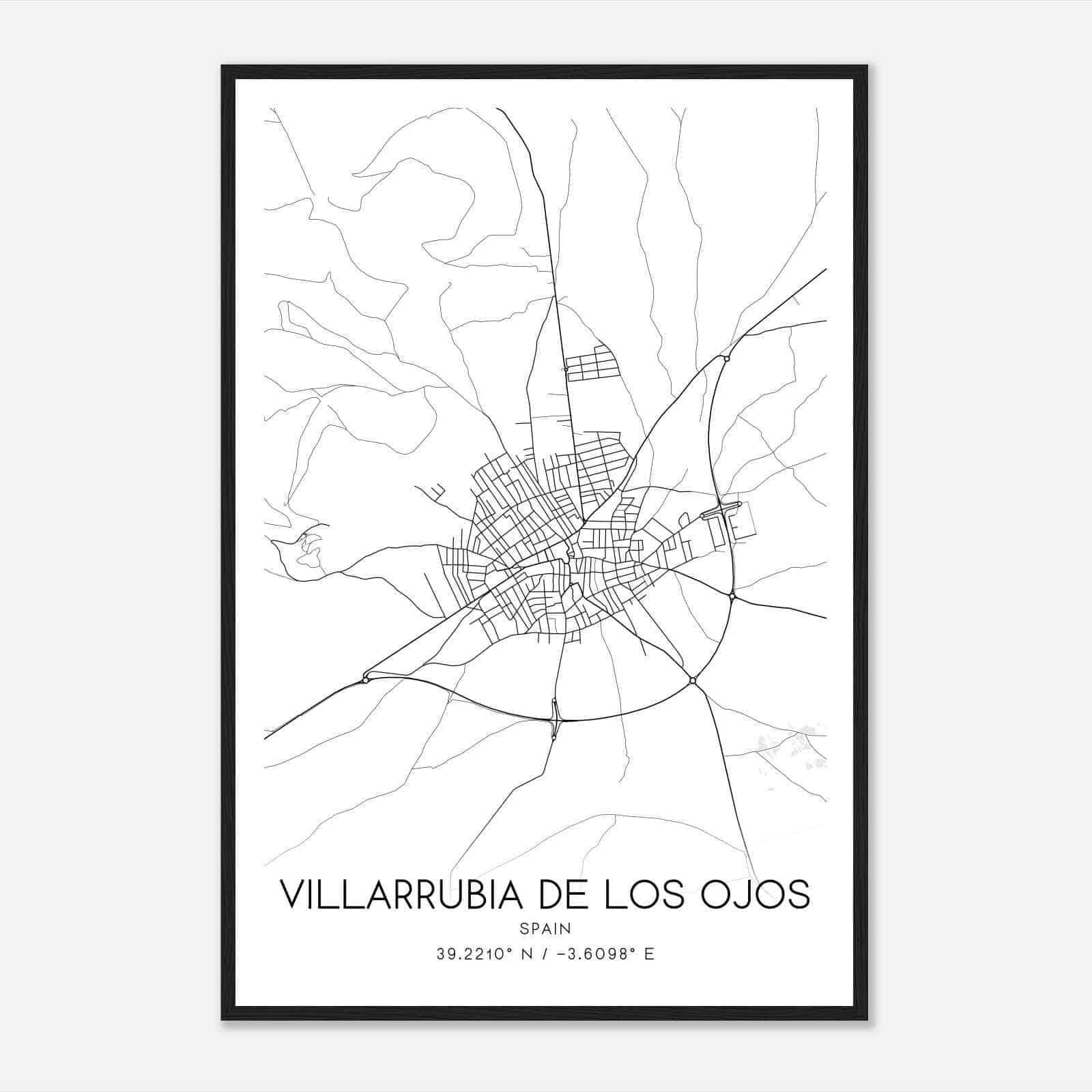 Villarrubia de los Ojos Spain Map Poster, Modern Home Decor Wall Art Print