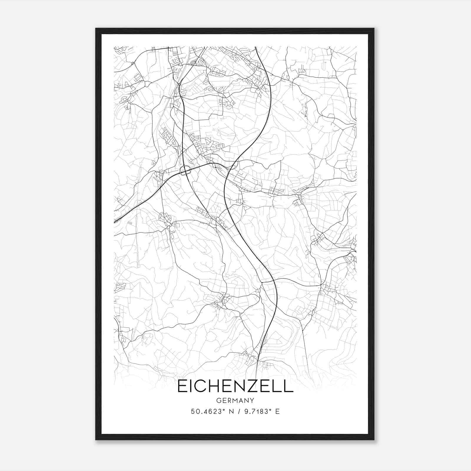 Eichenzell Germany Map Poster, Modern Home Decor Wall Art Print