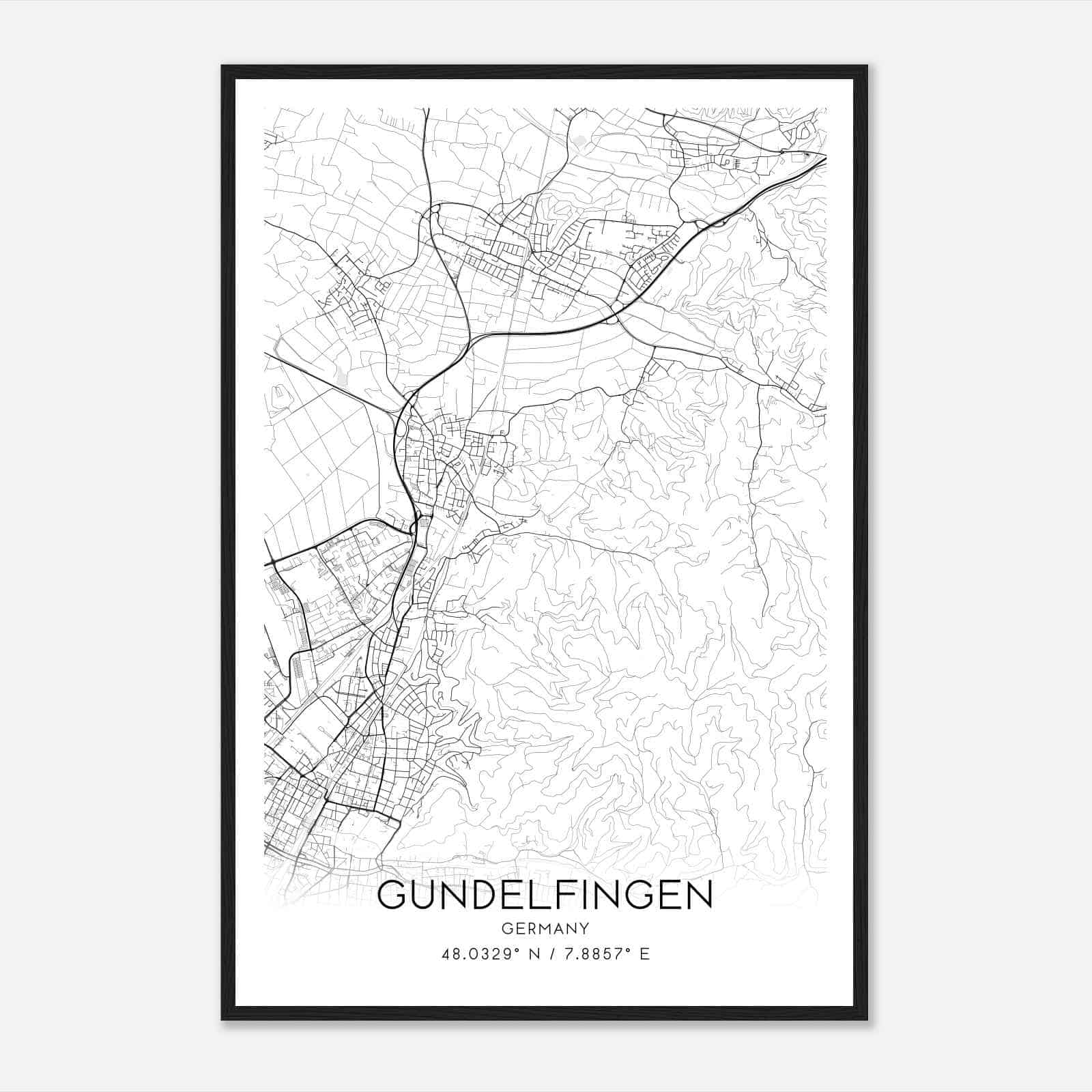 Gundelfingen Germany Map Poster, Modern Home Decor Wall Art Print