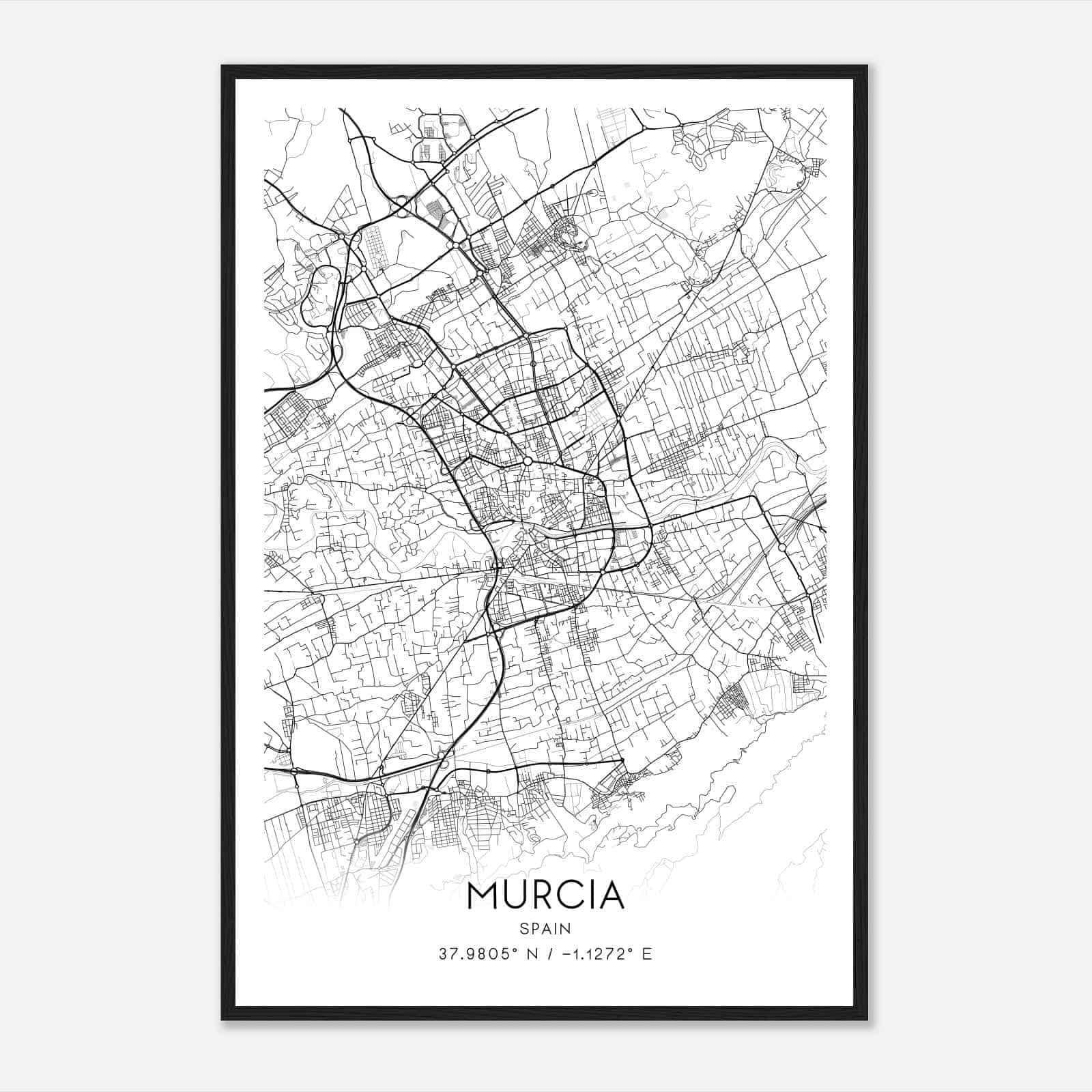 Murcia Spain Map Poster, Modern Home Decor Wall Art Print