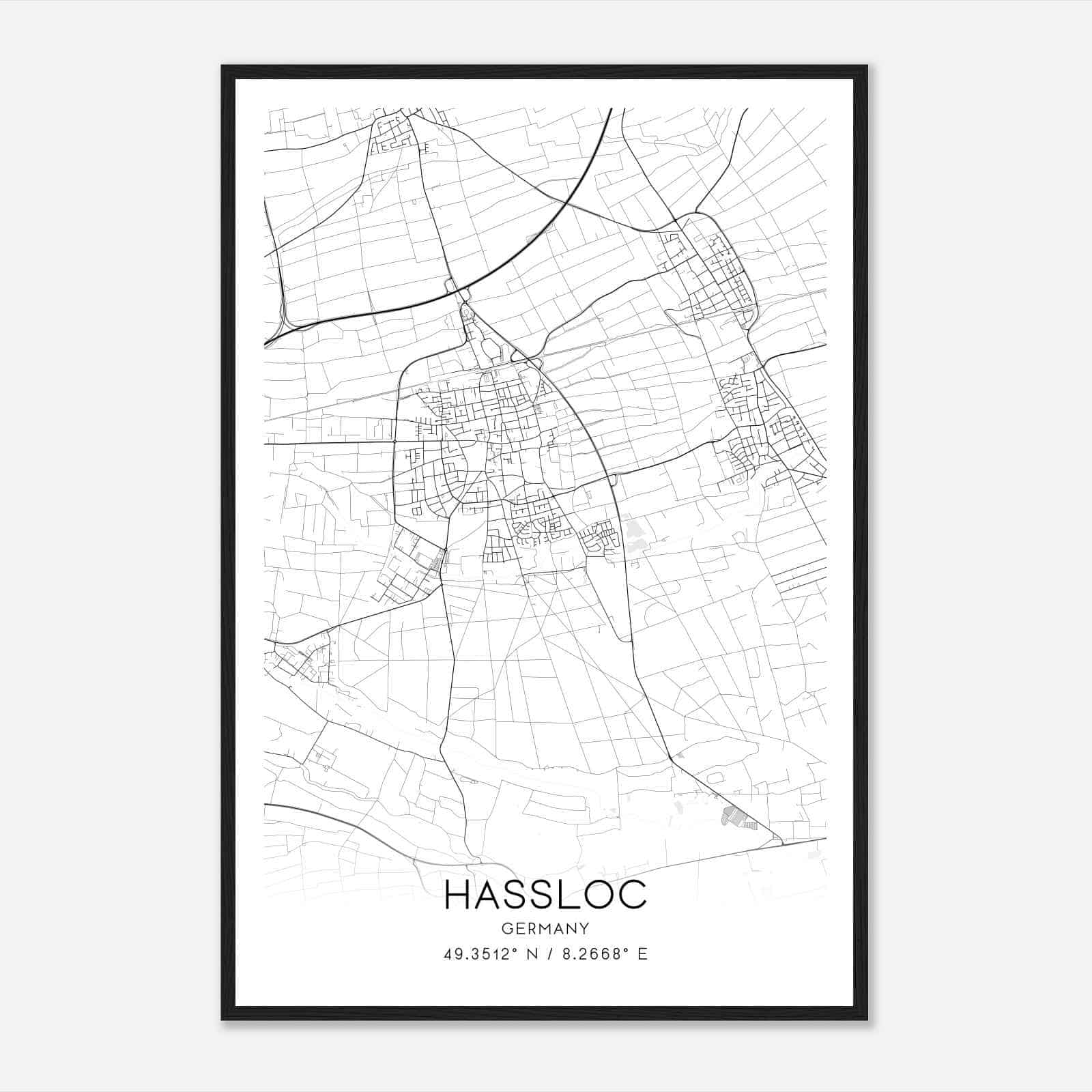 Hassloch Germany Map Poster, Modern Home Decor Wall Art Print