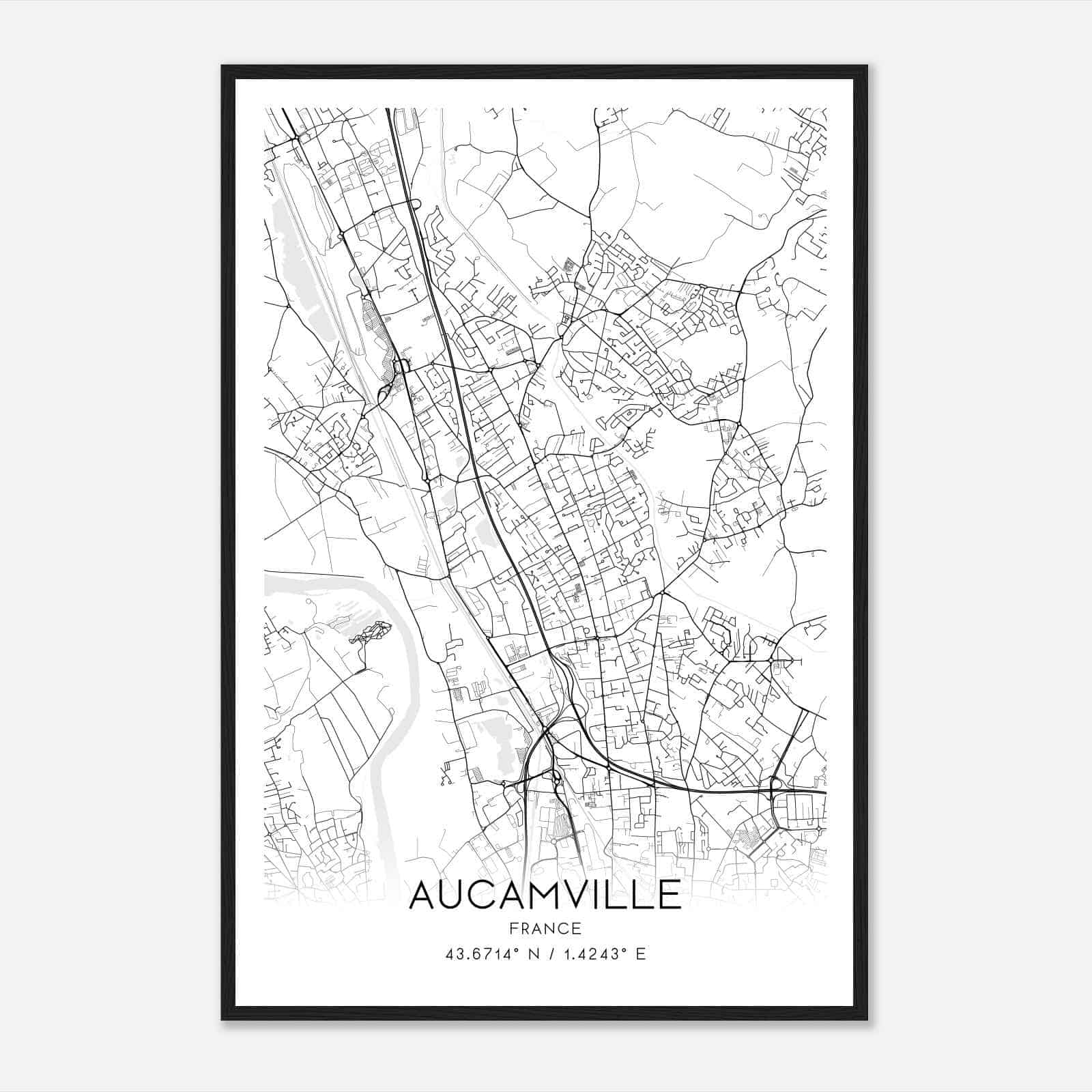 Aucamville France Map Poster, Modern Home Decor Wall Art Print