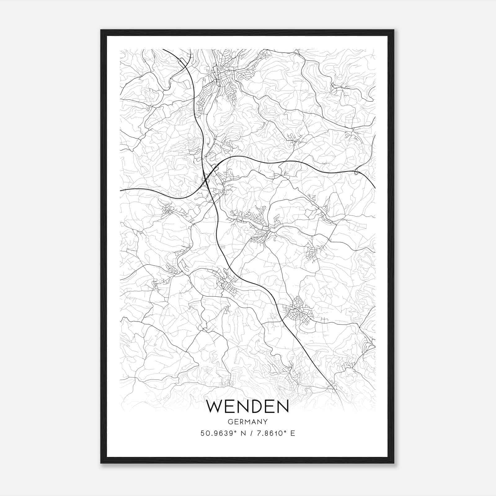 Wenden Germany Map Poster, Modern Home Decor Wall Art Print