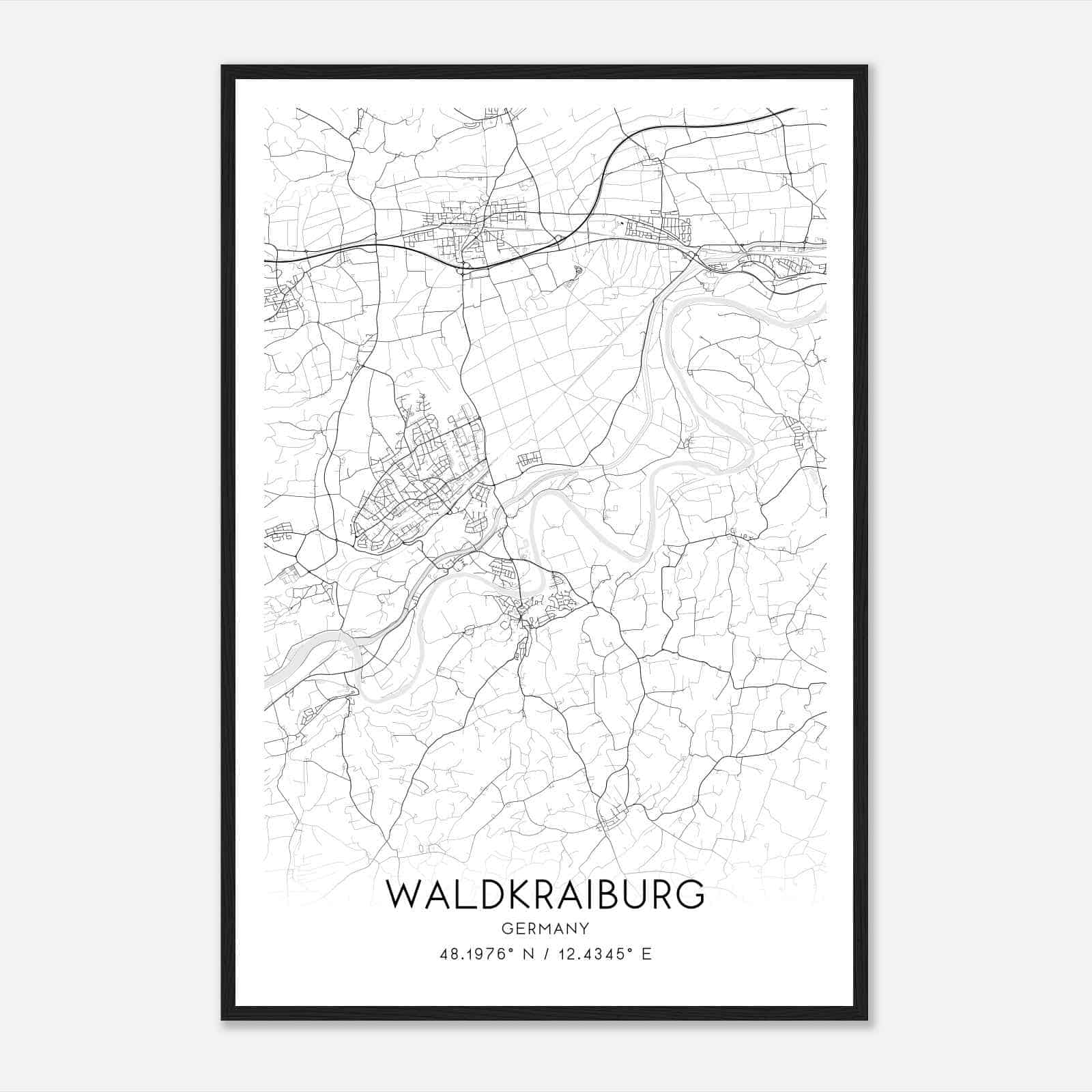 Waldkraiburg Germany Map Poster, Modern Home Decor Wall Art Print
