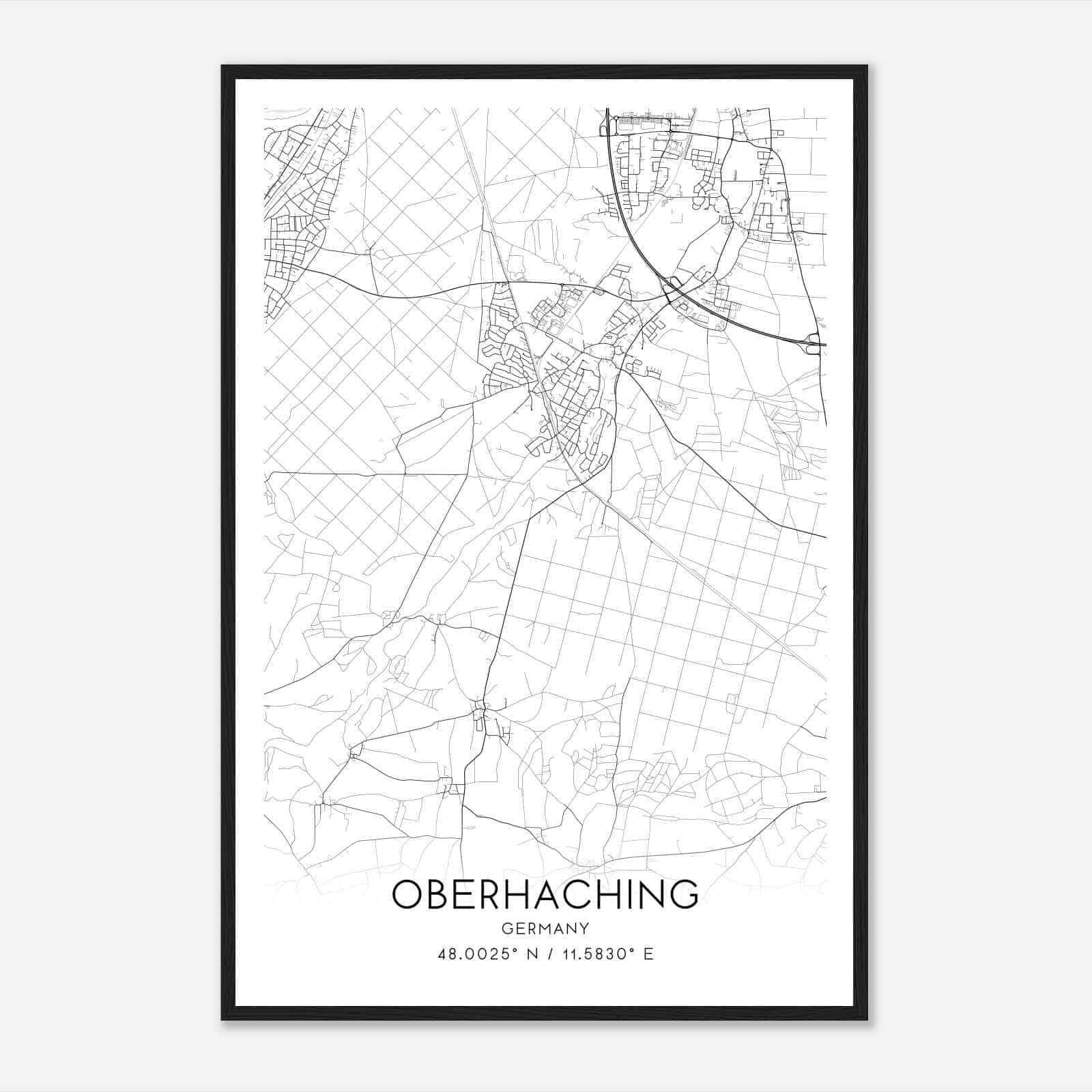 Oberhaching Germany Map Poster, Modern Home Decor Wall Art Print
