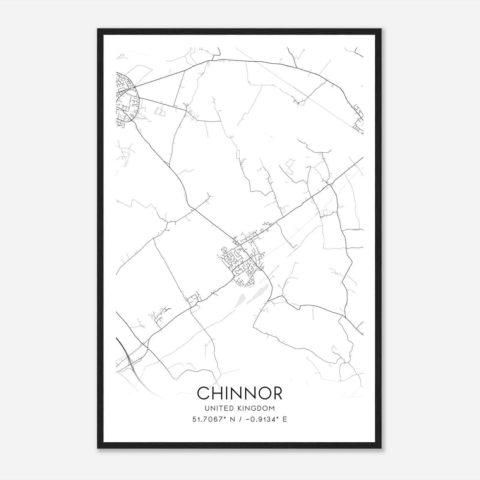 Chinnor United Kingdom Map Poster, Modern Home Decor Wall Art Print