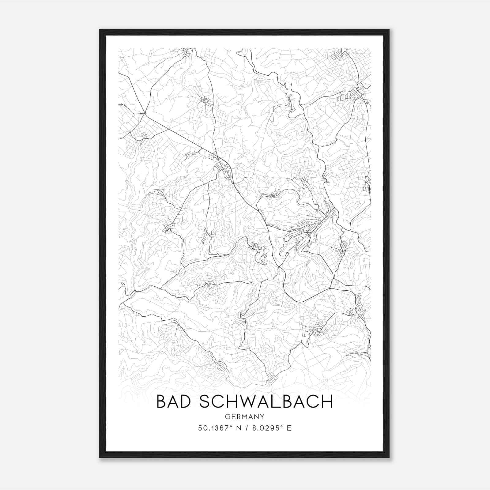 Bad Schwalbach Germany Map Poster, Modern Home Decor Wall Art Print