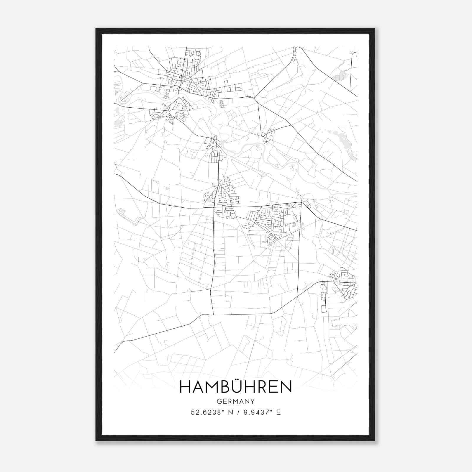 Hambuhren Germany Map Poster, Modern Home Decor Wall Art Print
