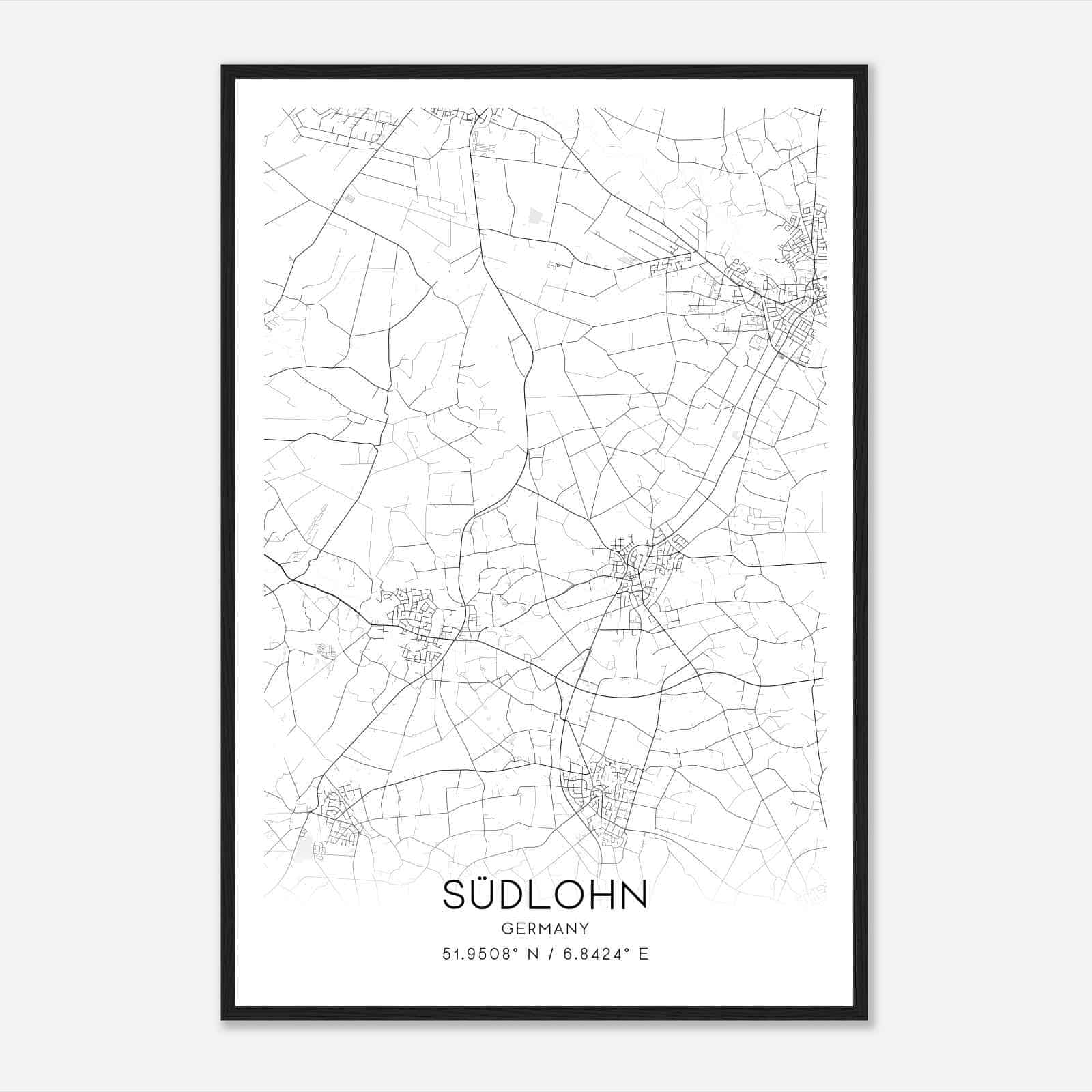 Sudlohn Germany Map Poster, Modern Home Decor Wall Art Print