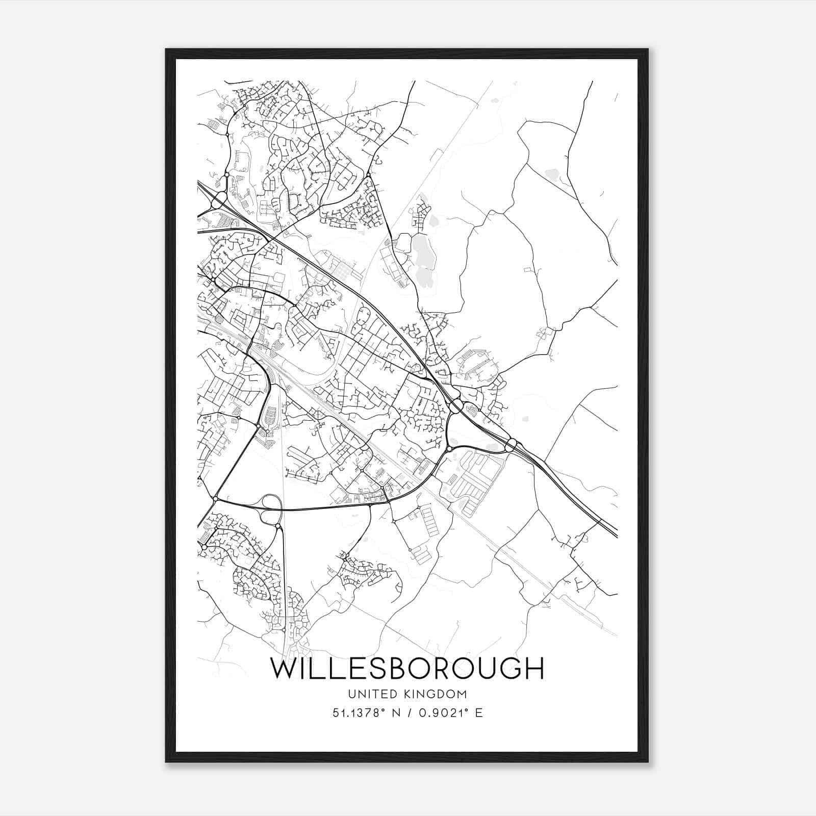Willesborough United Kingdom Map Poster, Modern Home Decor Wall Art Print
