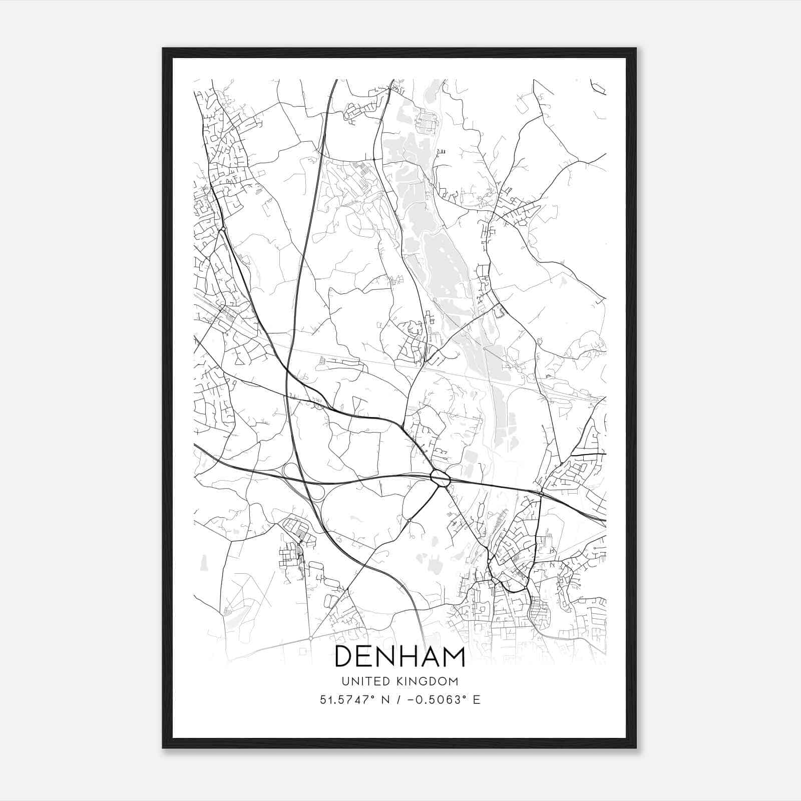 Denham United Kingdom Map Poster, Modern Home Decor Wall Art Print