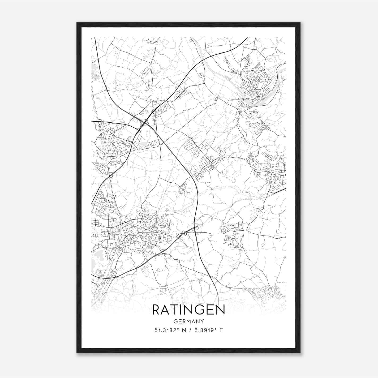 Ratingen Germany Map Poster, Modern Home Decor Wall Art Print