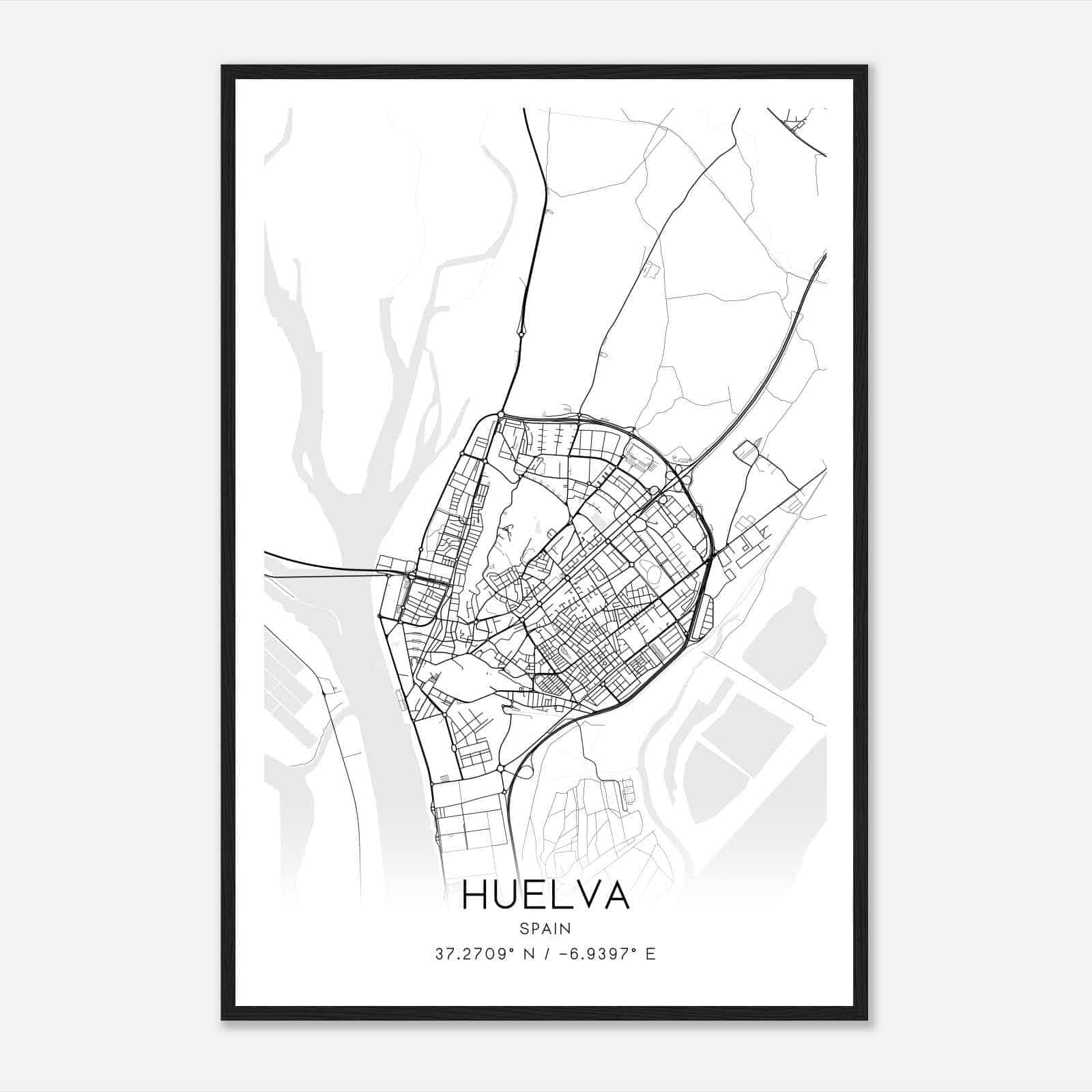 Huelva Spain Map Poster, Modern Home Decor Wall Art Print