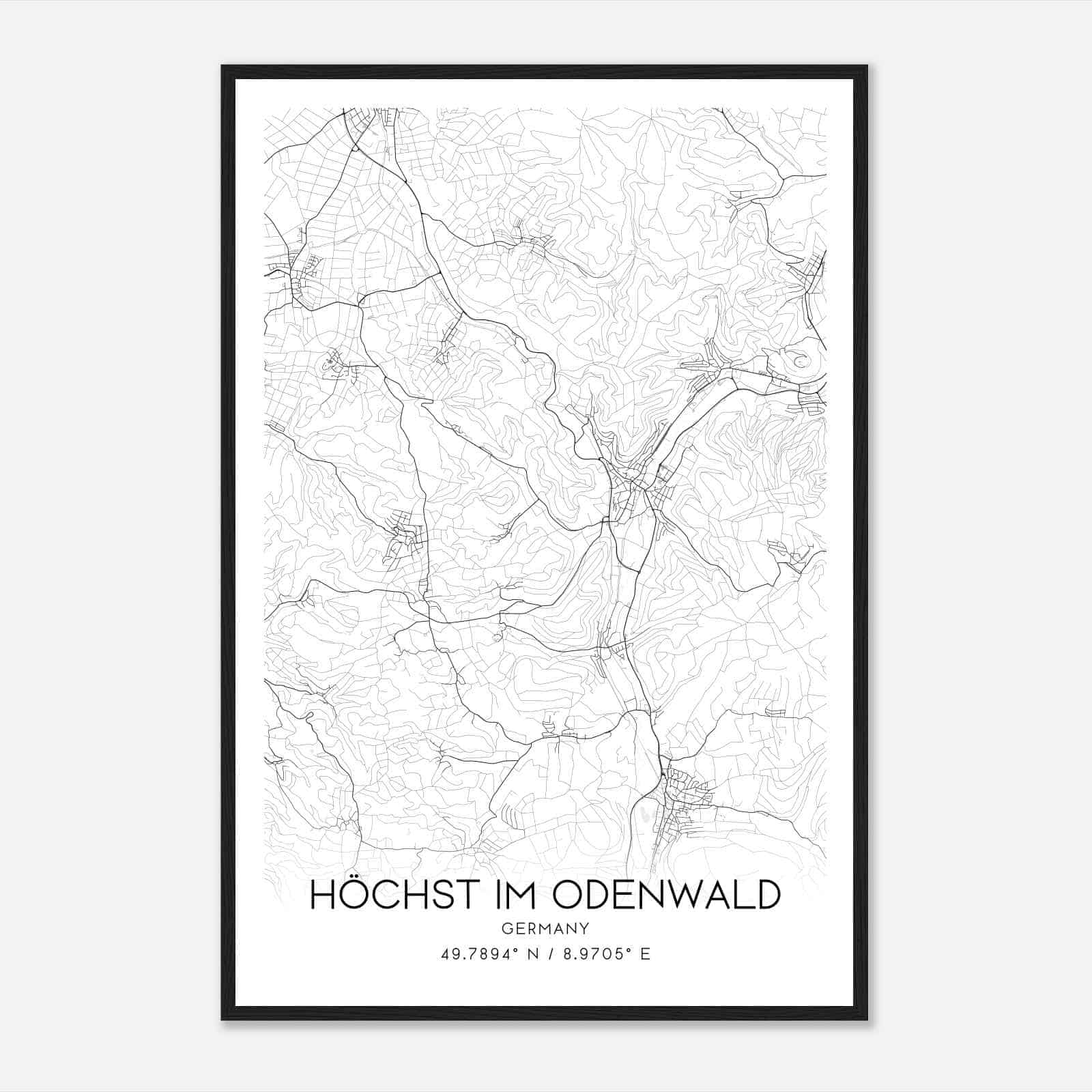 Hochst im Odenwald Germany Map Poster, Modern Home Decor Wall Art Print