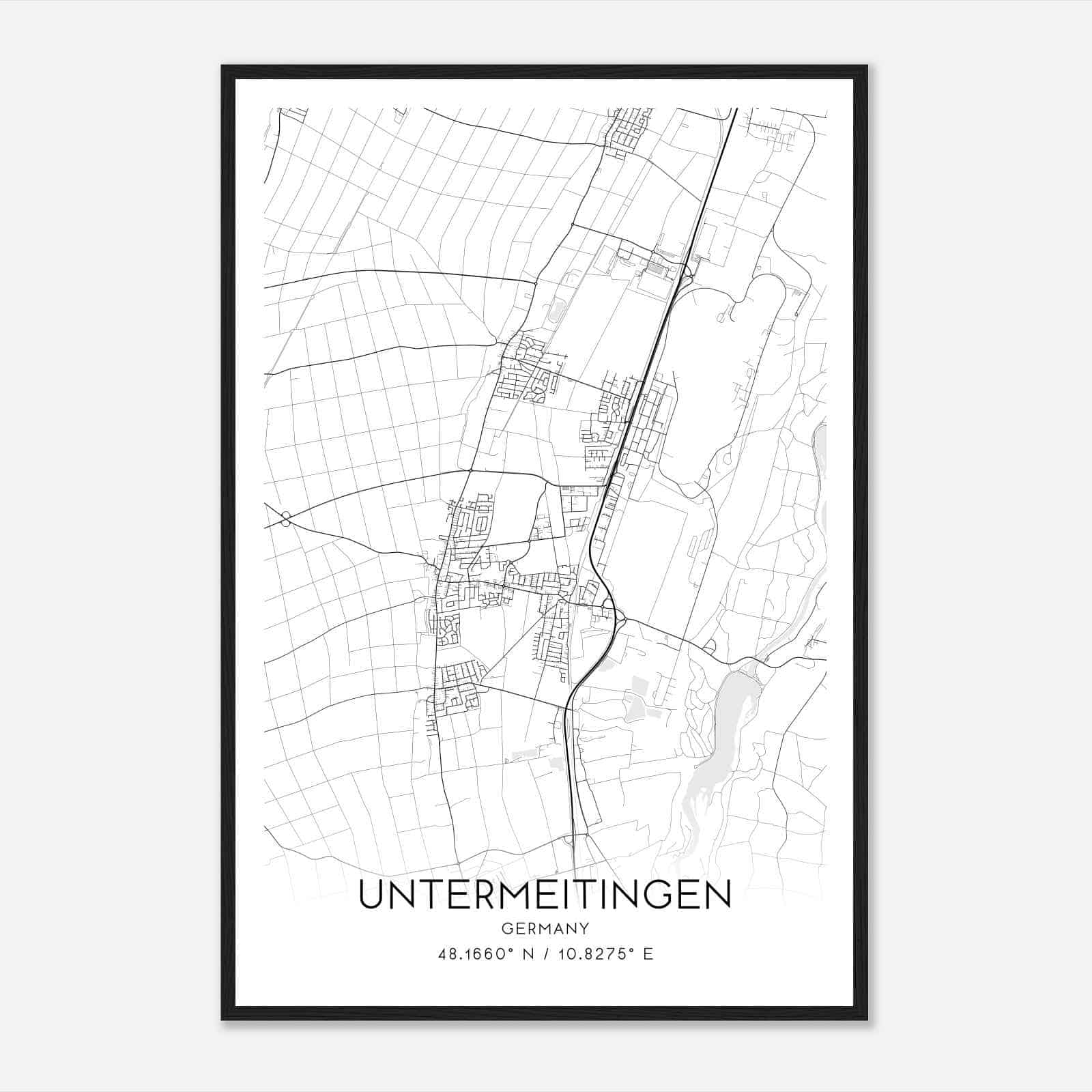 Untermeitingen Germany Map Poster, Modern Home Decor Wall Art Print