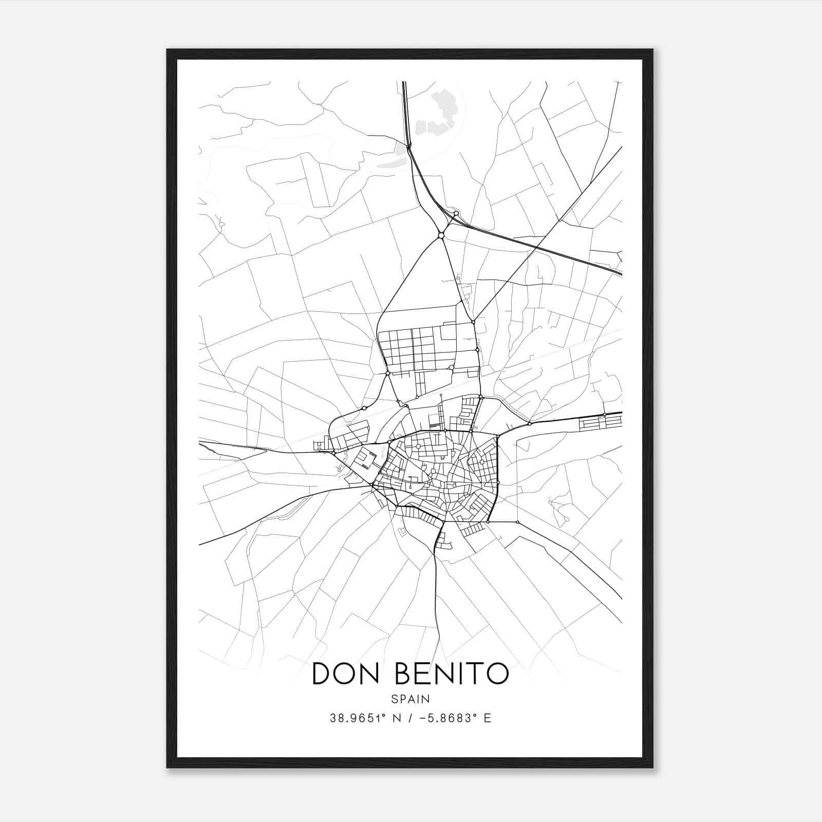 Don Benito Spain Map Poster, Modern Home Decor Wall Art Print