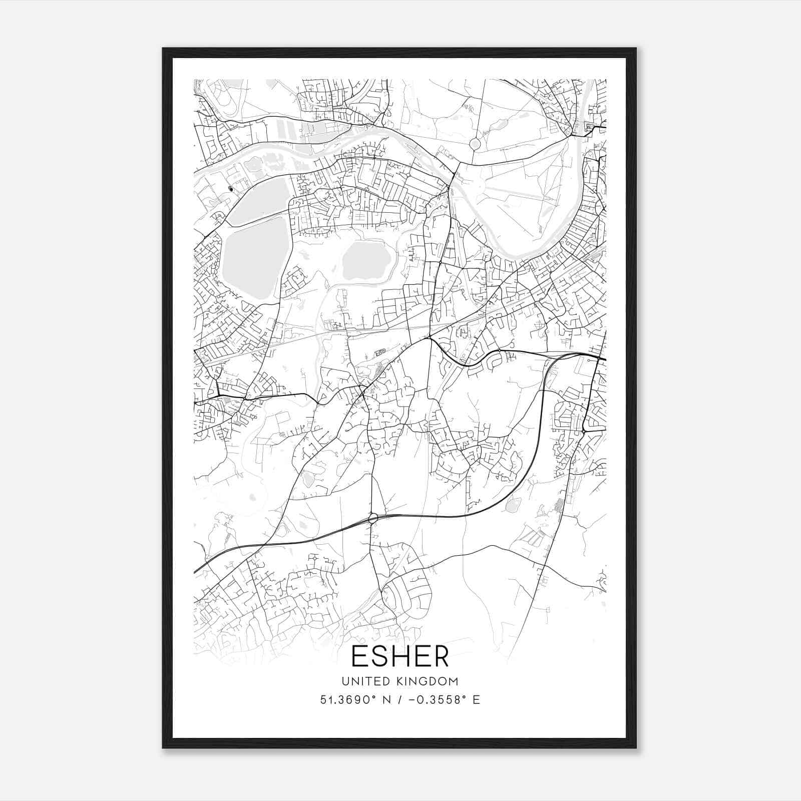 Esher United Kingdom Map Poster, Modern Home Decor Wall Art Print Esher United Kingdom Map Poster, Modern Home Decor Wall Art Print