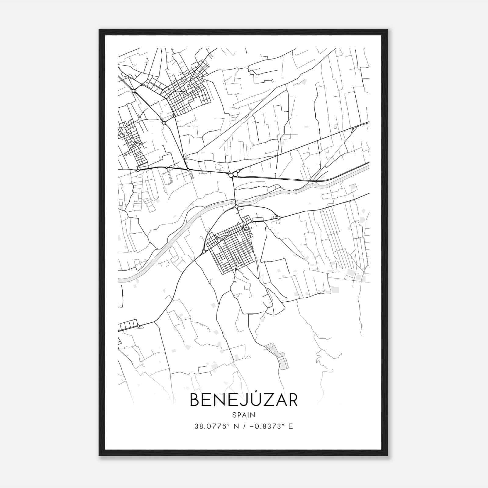 Benejuzar Spain Map Poster, Modern Home Decor Wall Art Print