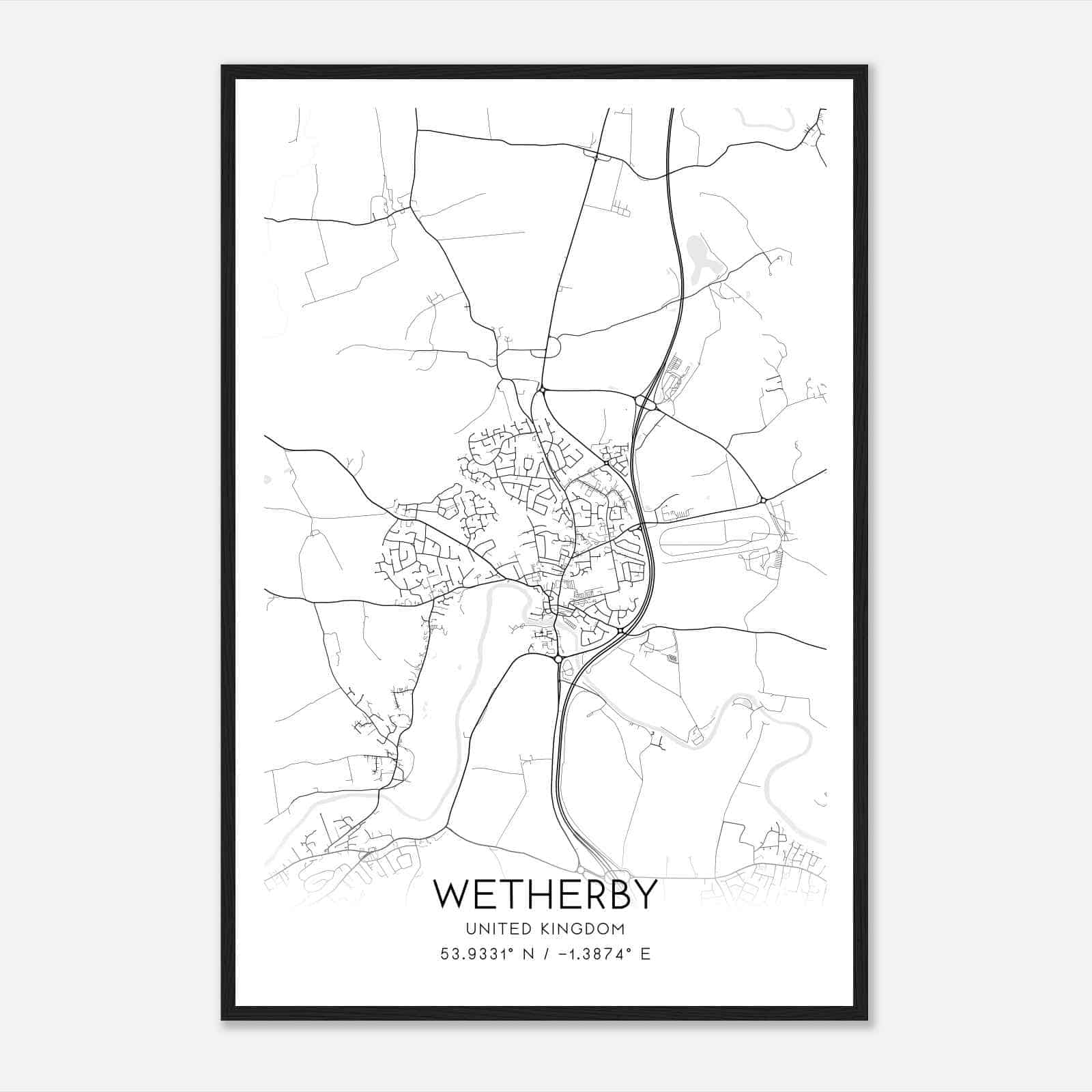 Wetherby United Kingdom Map Poster, Modern Home Decor Wall Art Print