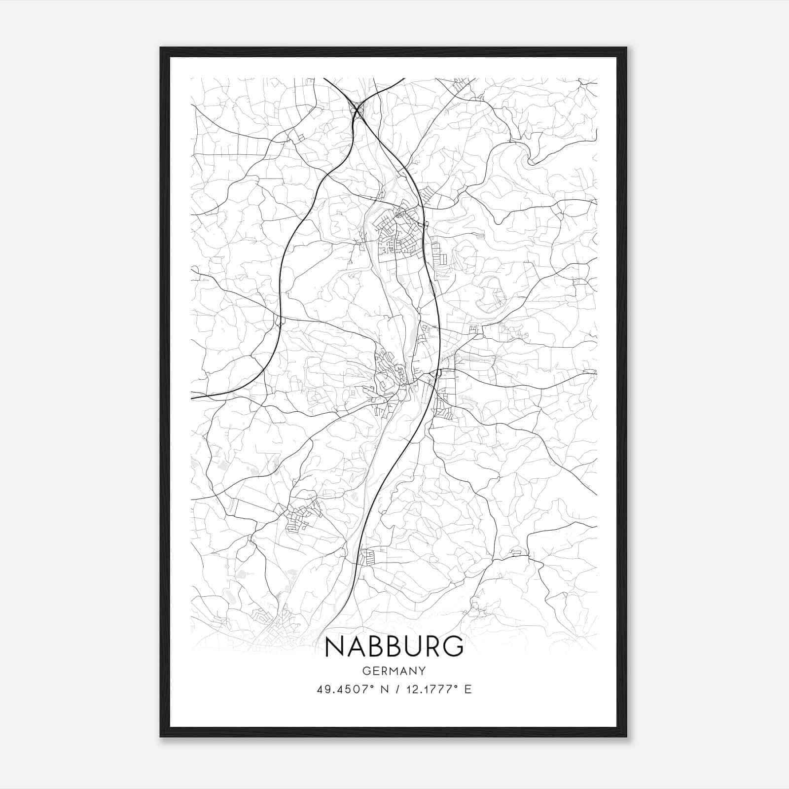 Nabburg Germany Map Poster, Modern Home Decor Wall Art Print