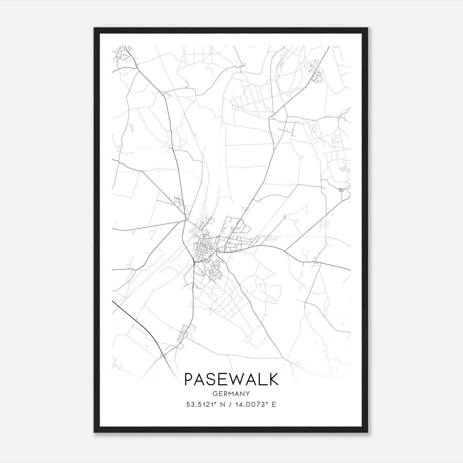 Pasewalk Germany Map Poster, Modern Home Decor Wall Art Print