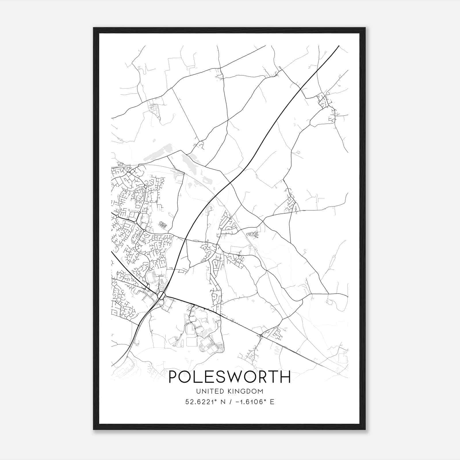 Polesworth United Kingdom Map Poster, Modern Home Decor Wall Art Print