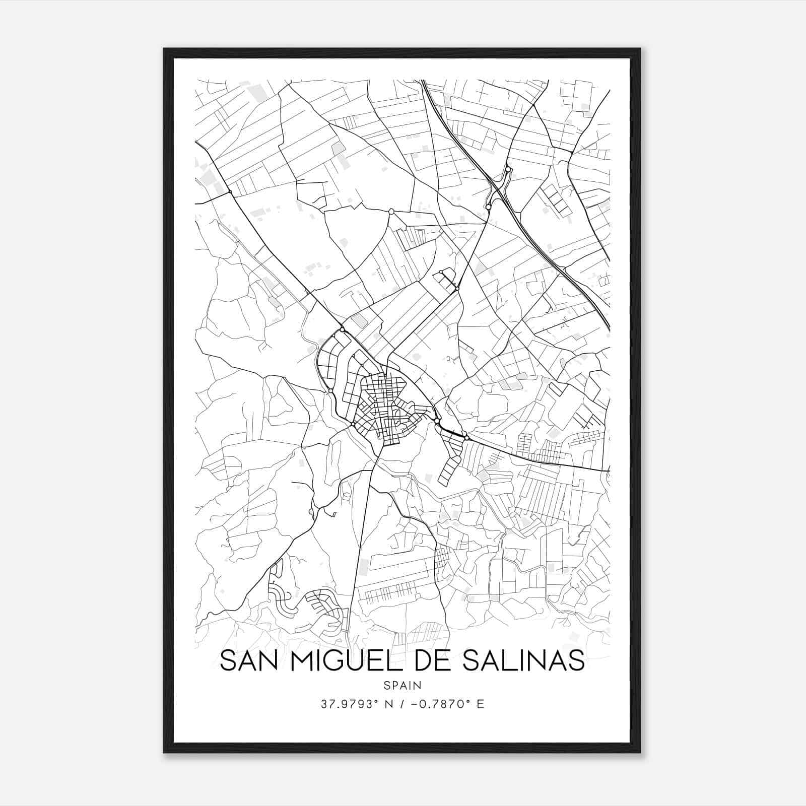 San Miguel de Salinas Spain Map Poster, Modern Home Decor Wall Art Print