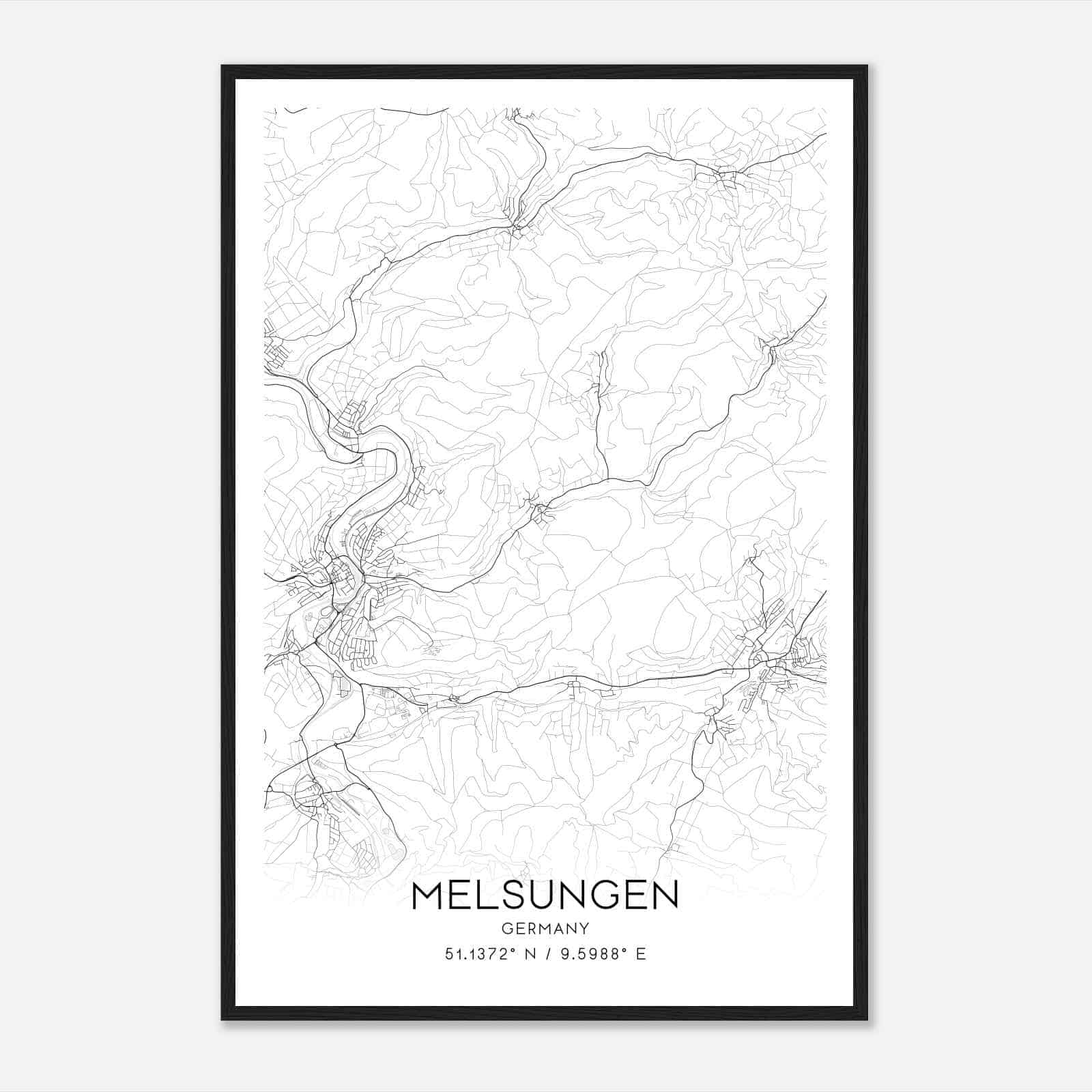 Melsungen Germany Map Poster, Modern Home Decor Wall Art Print