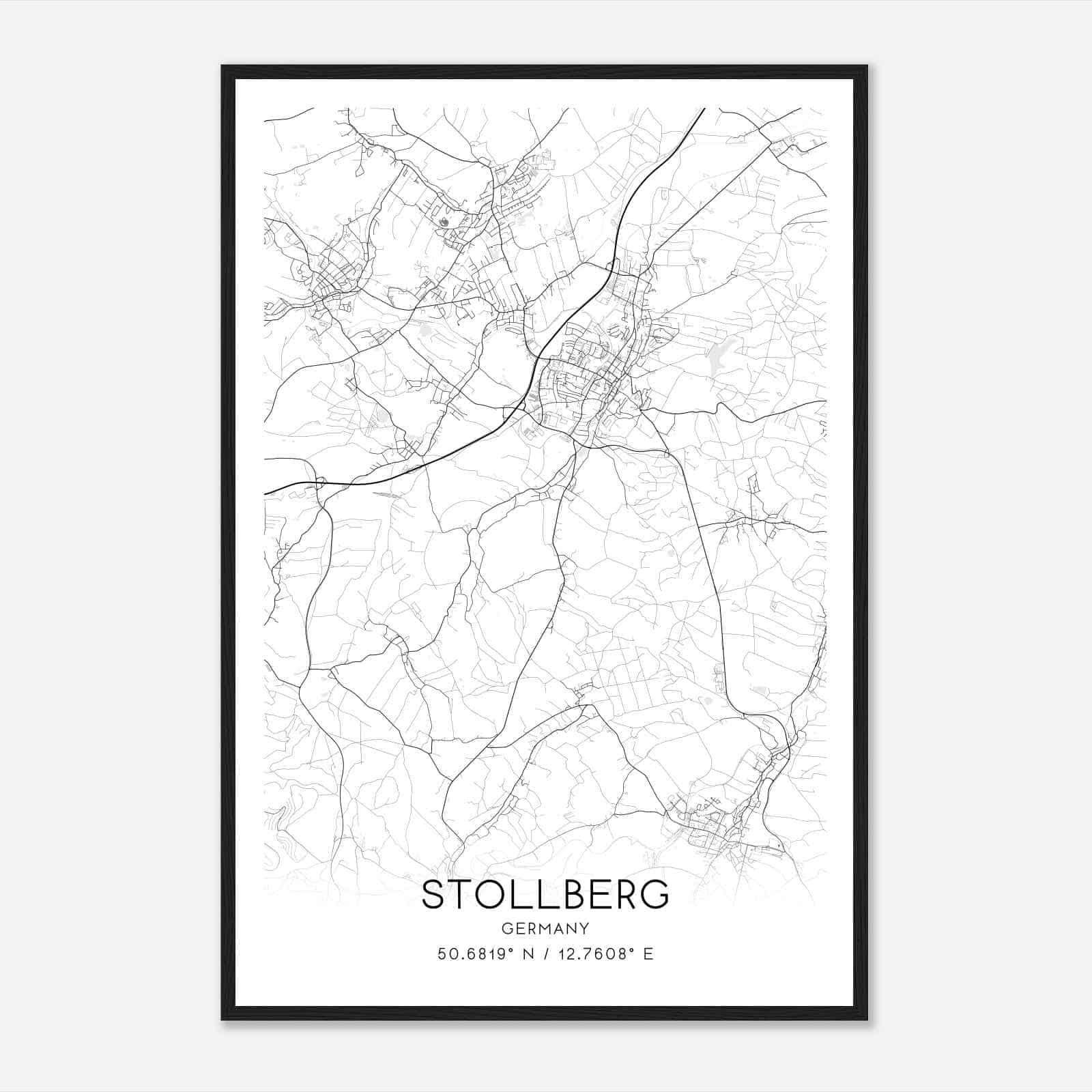 Stollberg Germany Map Poster, Modern Home Decor Wall Art Print