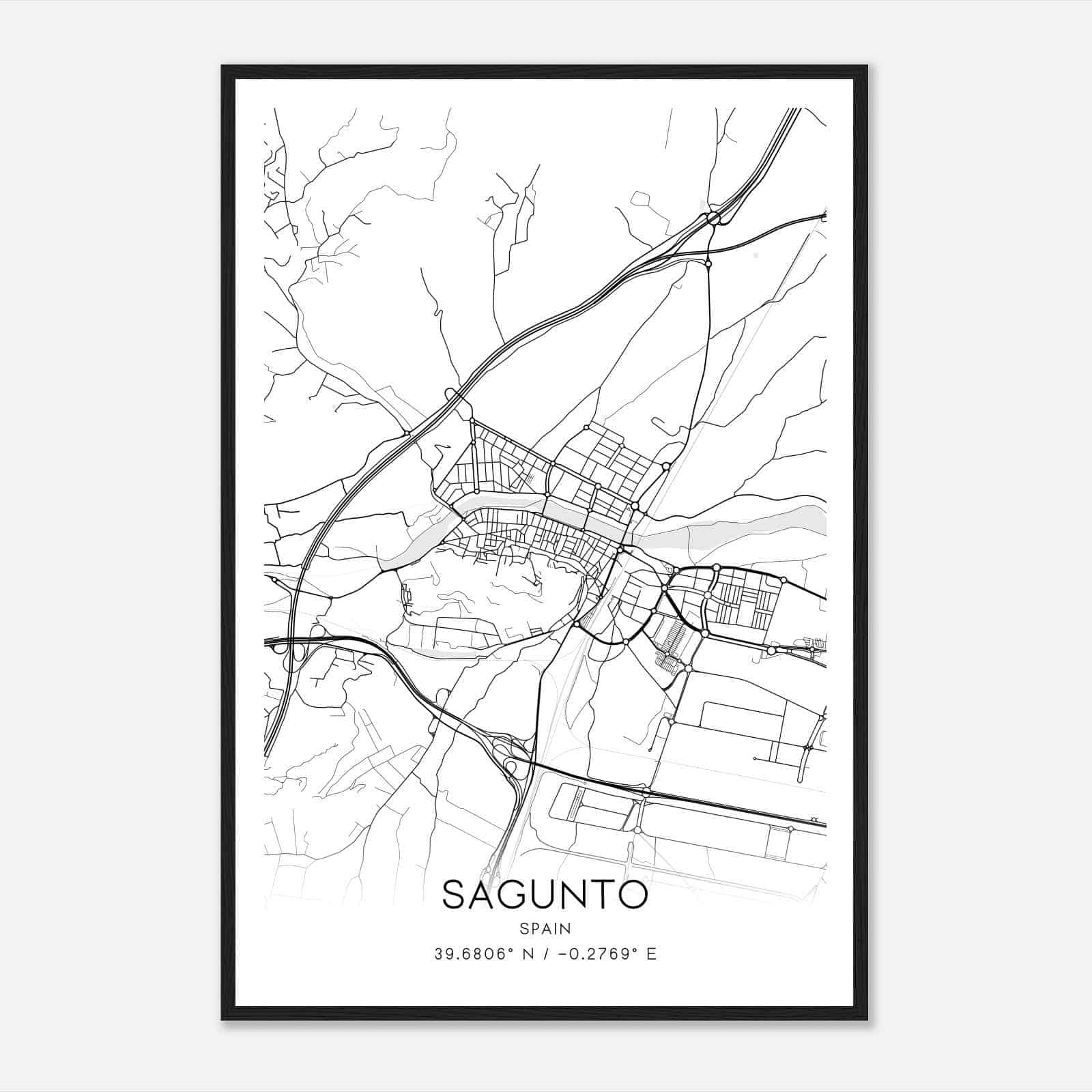 Sagunto Spain Map Poster, Modern Home Decor Wall Art Print