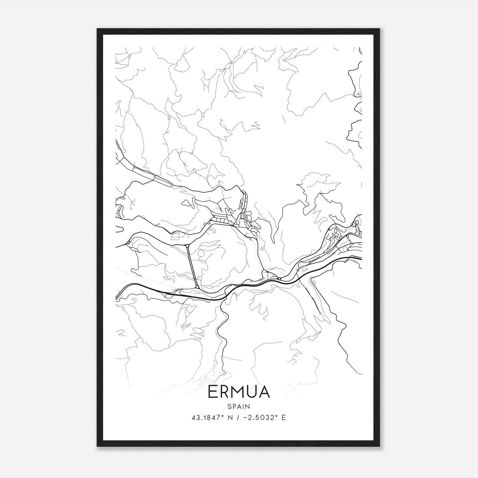 Ermua Spain Map Poster, Modern Home Decor Wall Art Print