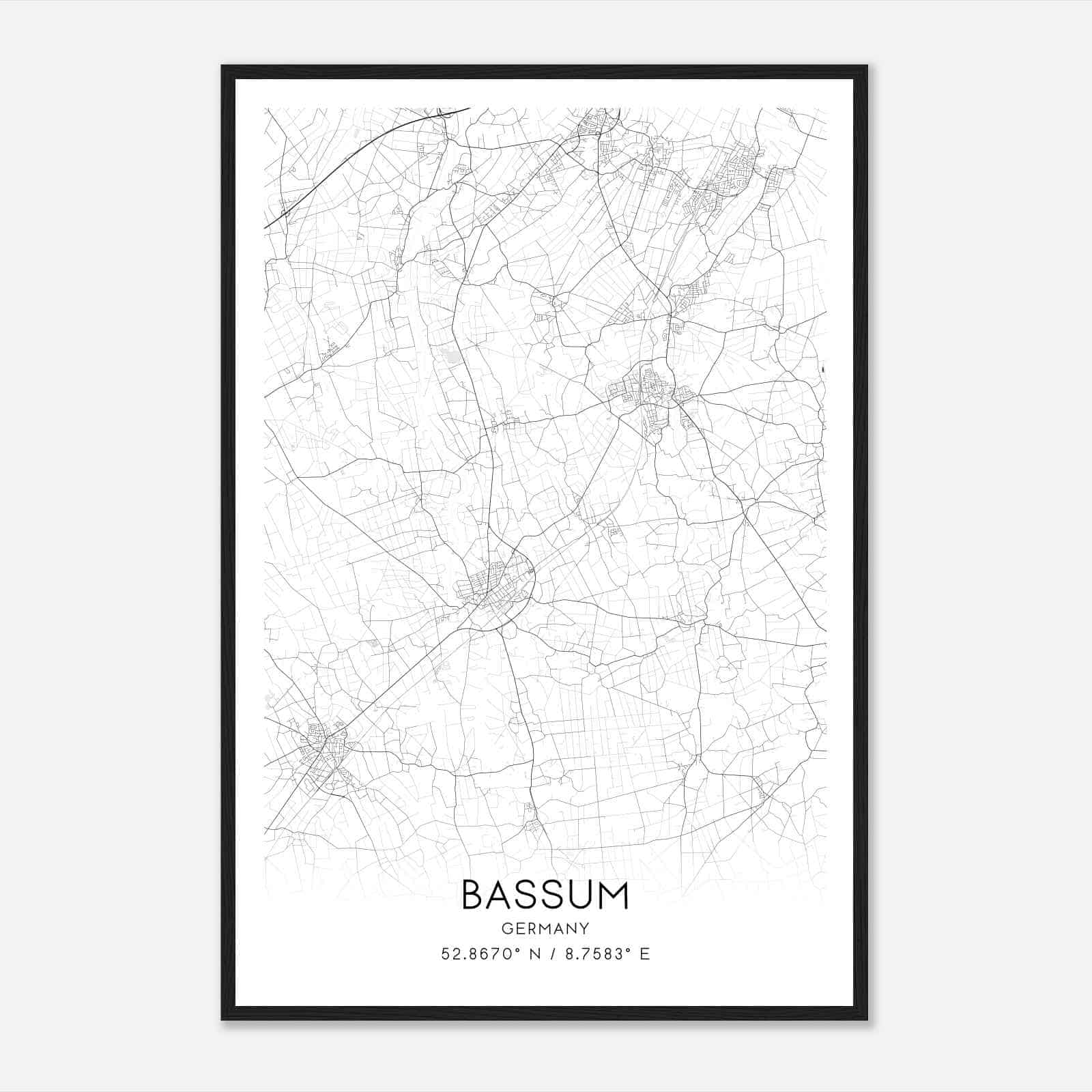 Bassum Germany Map Poster, Modern Home Decor Wall Art Print